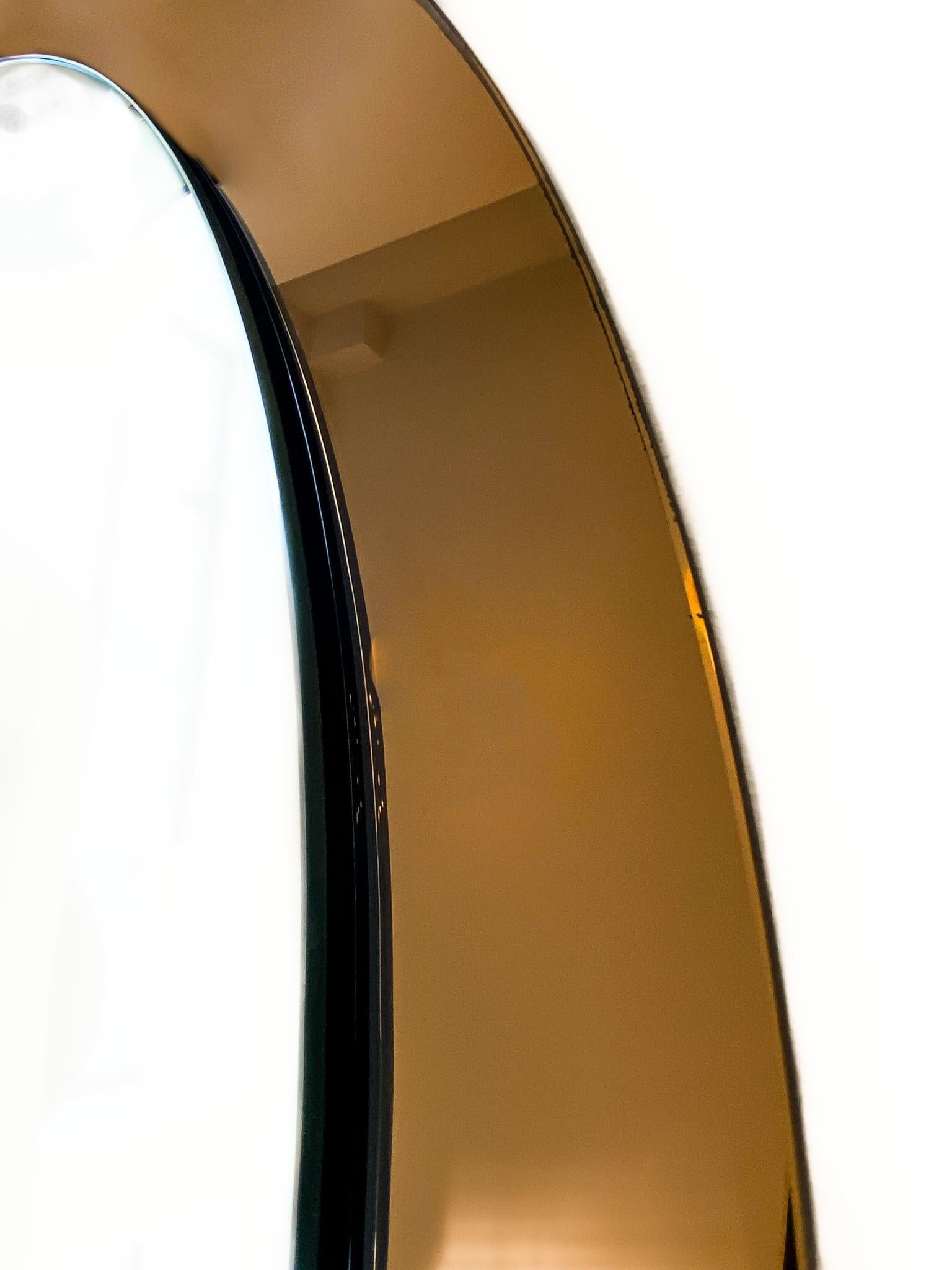 Mid-Century Modern Brown Oval Glass Wall Mirror, Italy 1970s For Sale 4