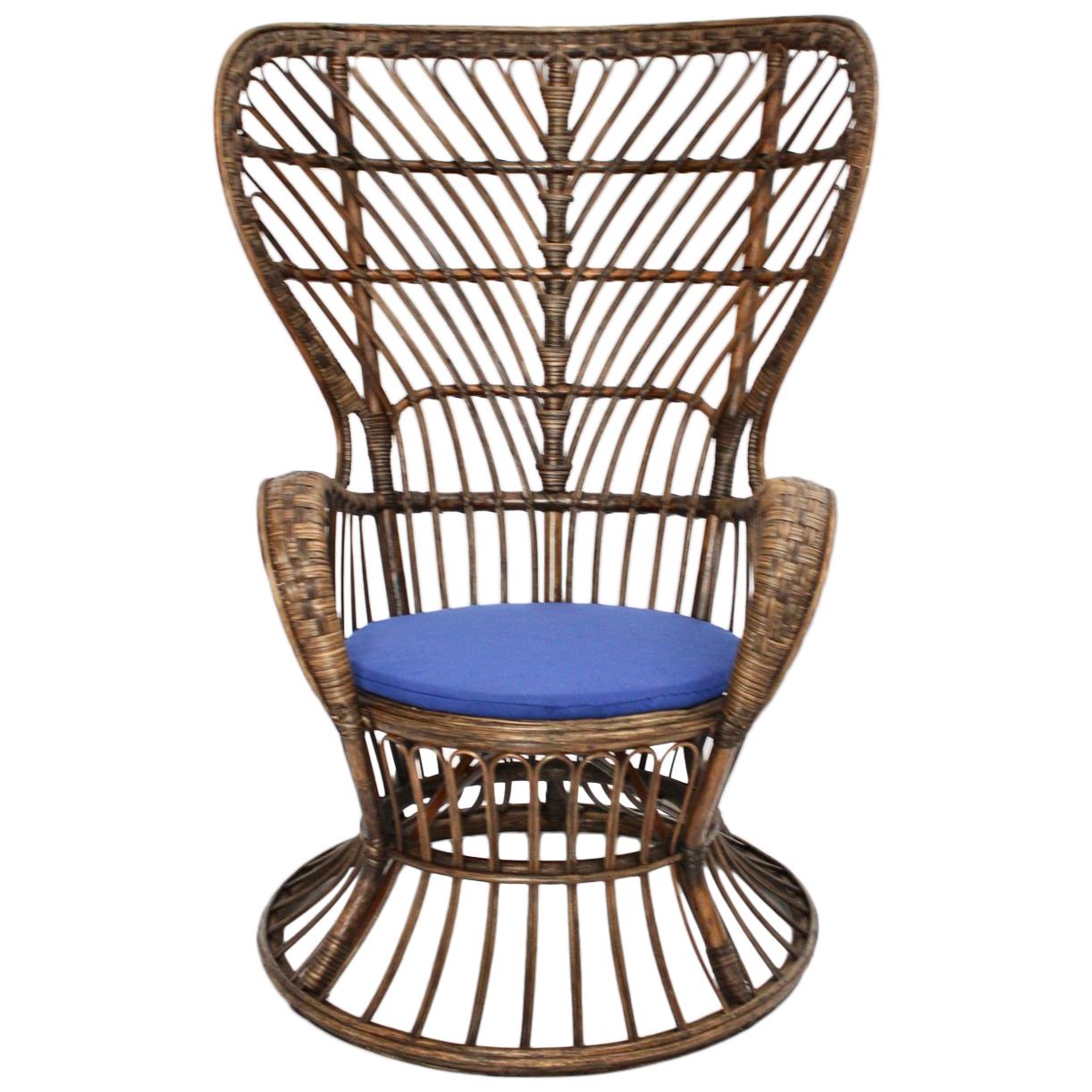 Mid-Century Modern Brown Rattan Armchair Lio Carminati in the Style Gio Ponti