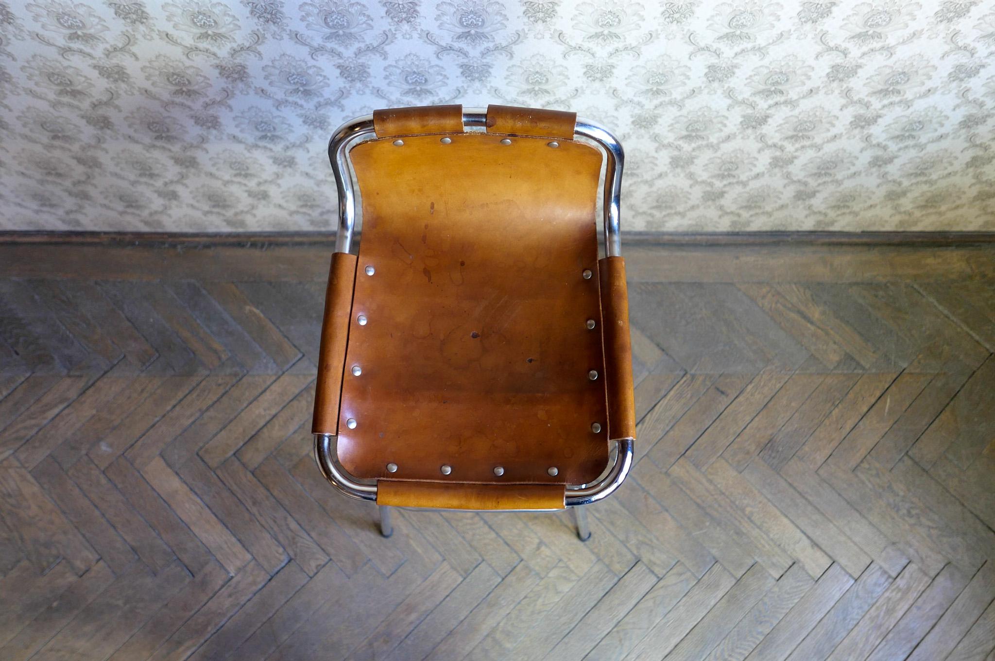 Mid-Century Modern Brown Saddle Leather Bar Stools, Ch. Perriand, France, 1960s 3