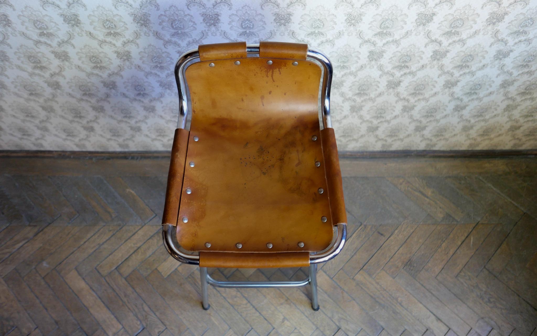 Mid-Century Modern Brown Saddle Leather Bar Stools, Ch. Perriand, France, 1960s 4