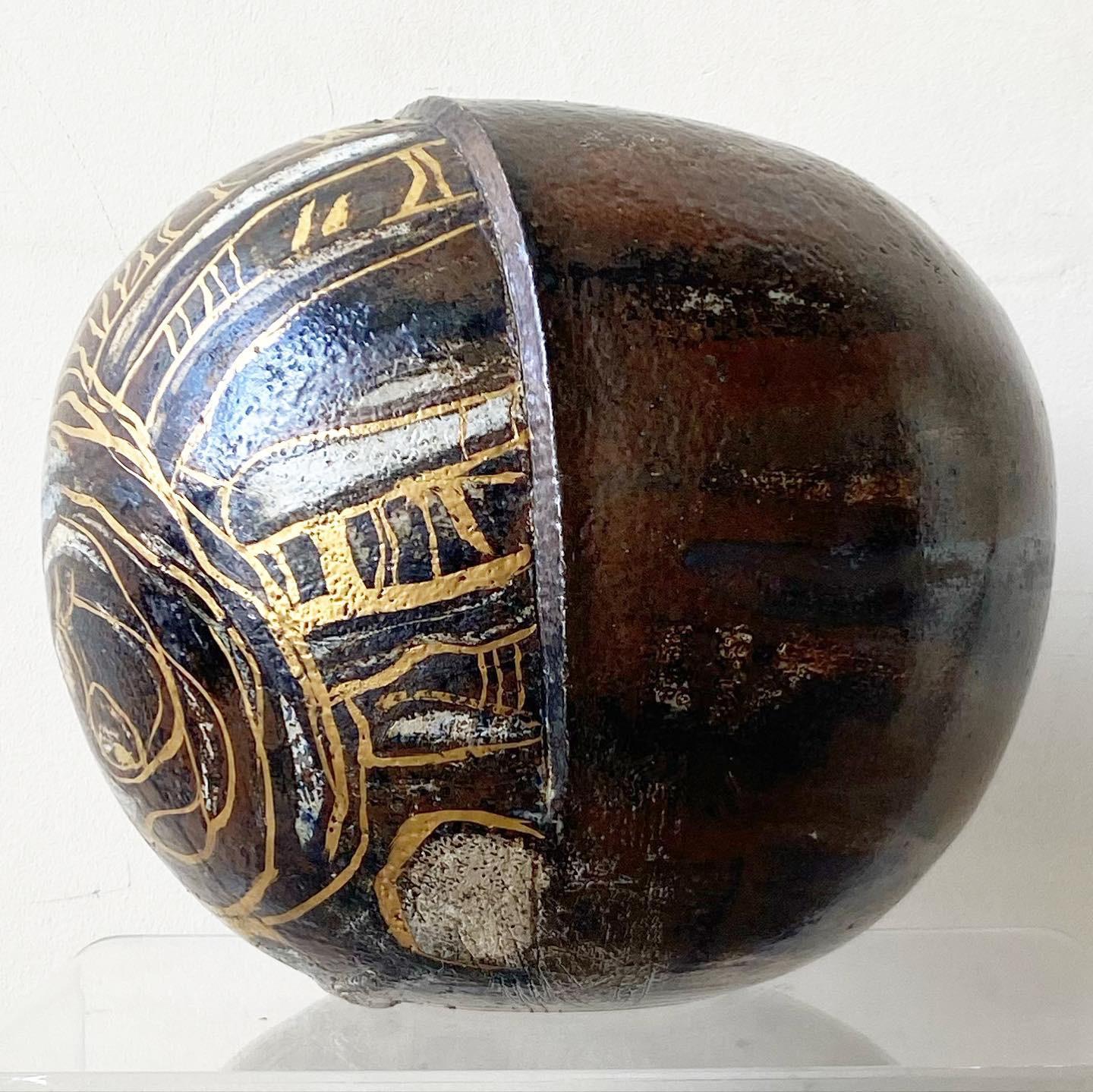 Mid-Century Modern Mid Century Modern Brown Spherical Danish Pottery Vase For Sale