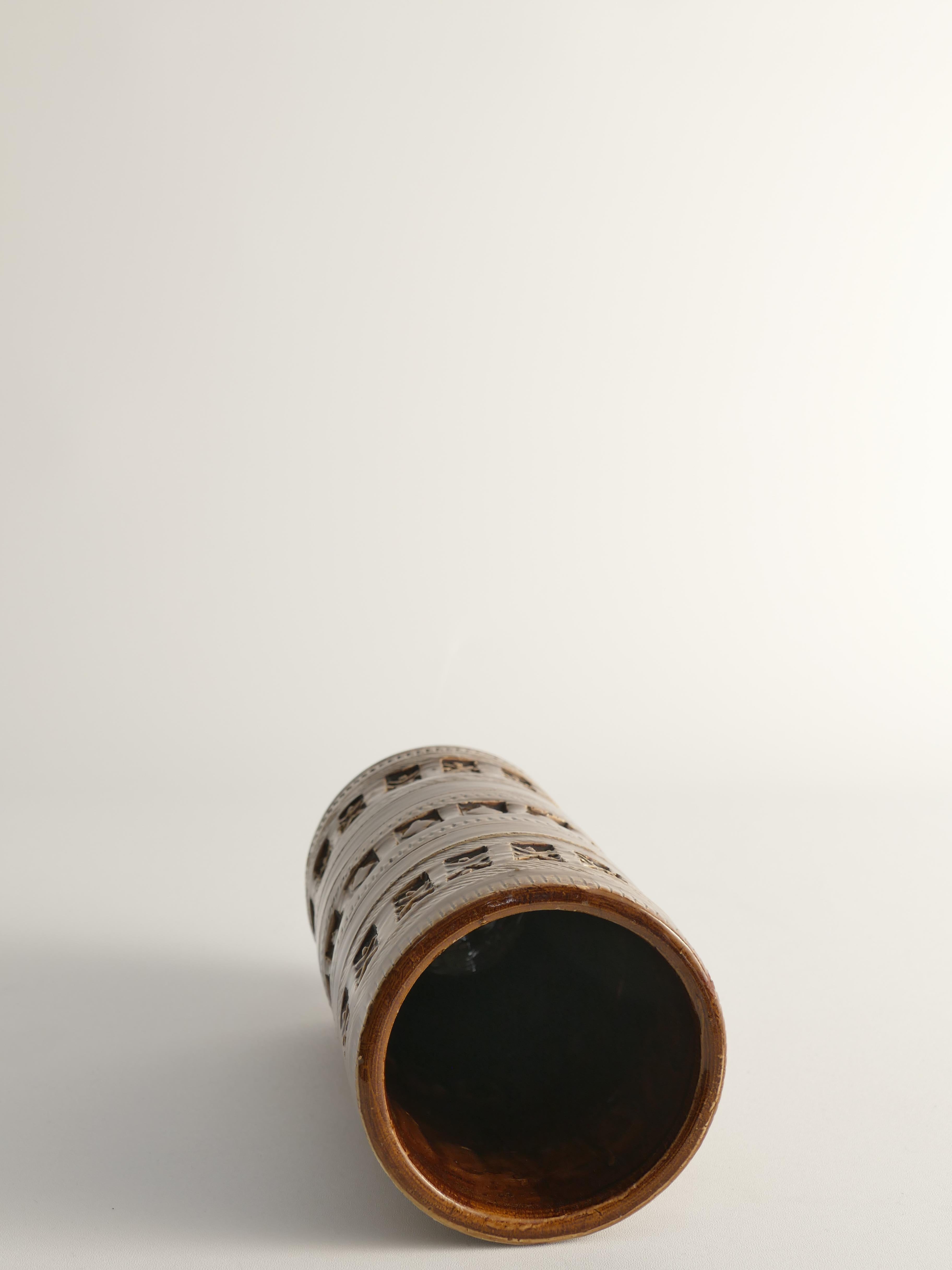 Mid-Century moderno Vaso moderno di metà secolo in gres marrone di Aldo Londi per Bitossi, Italia, anni '60 in vendita