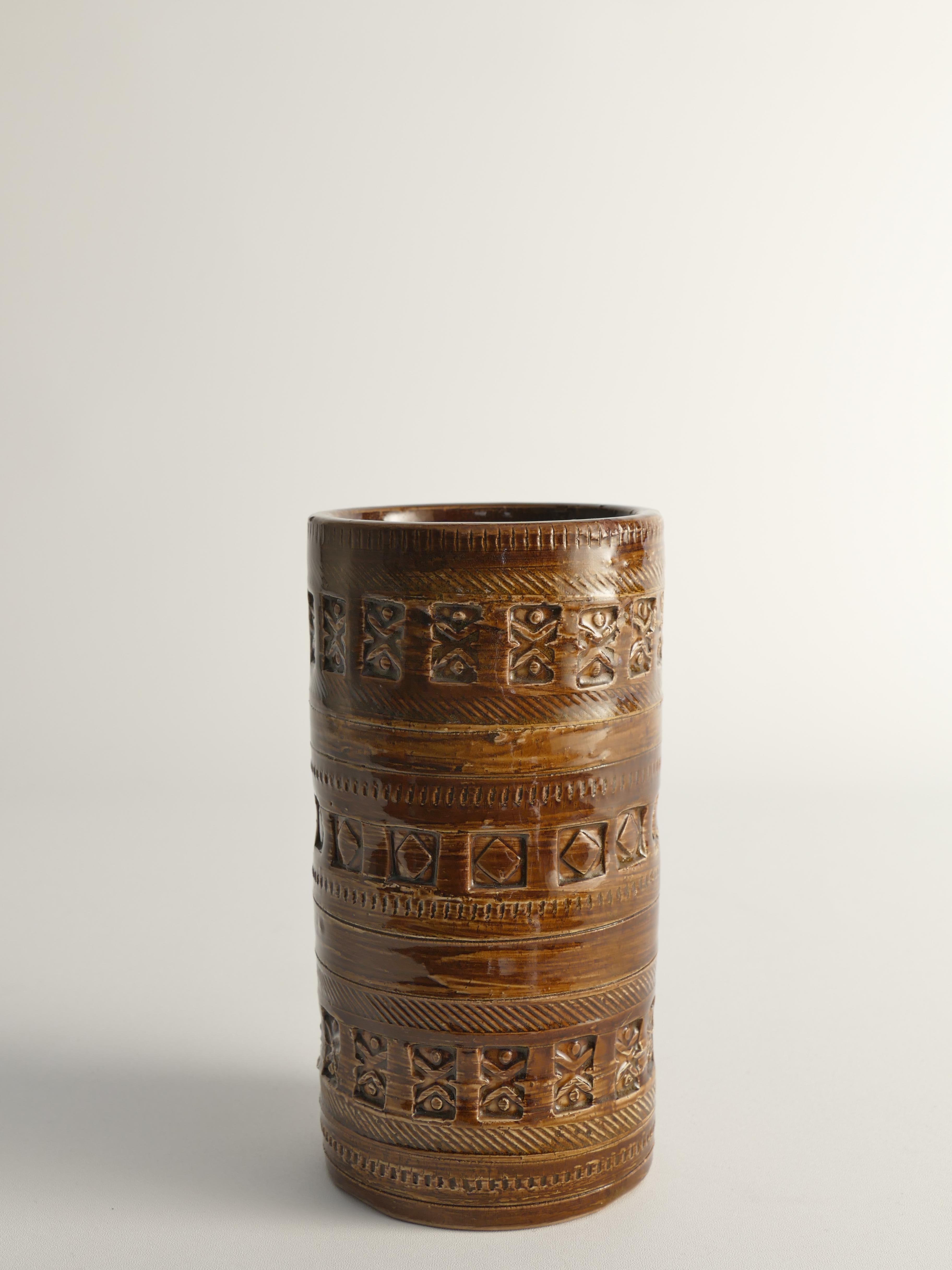 Smaltato Vaso moderno di metà secolo in gres marrone di Aldo Londi per Bitossi, Italia, anni '60 in vendita