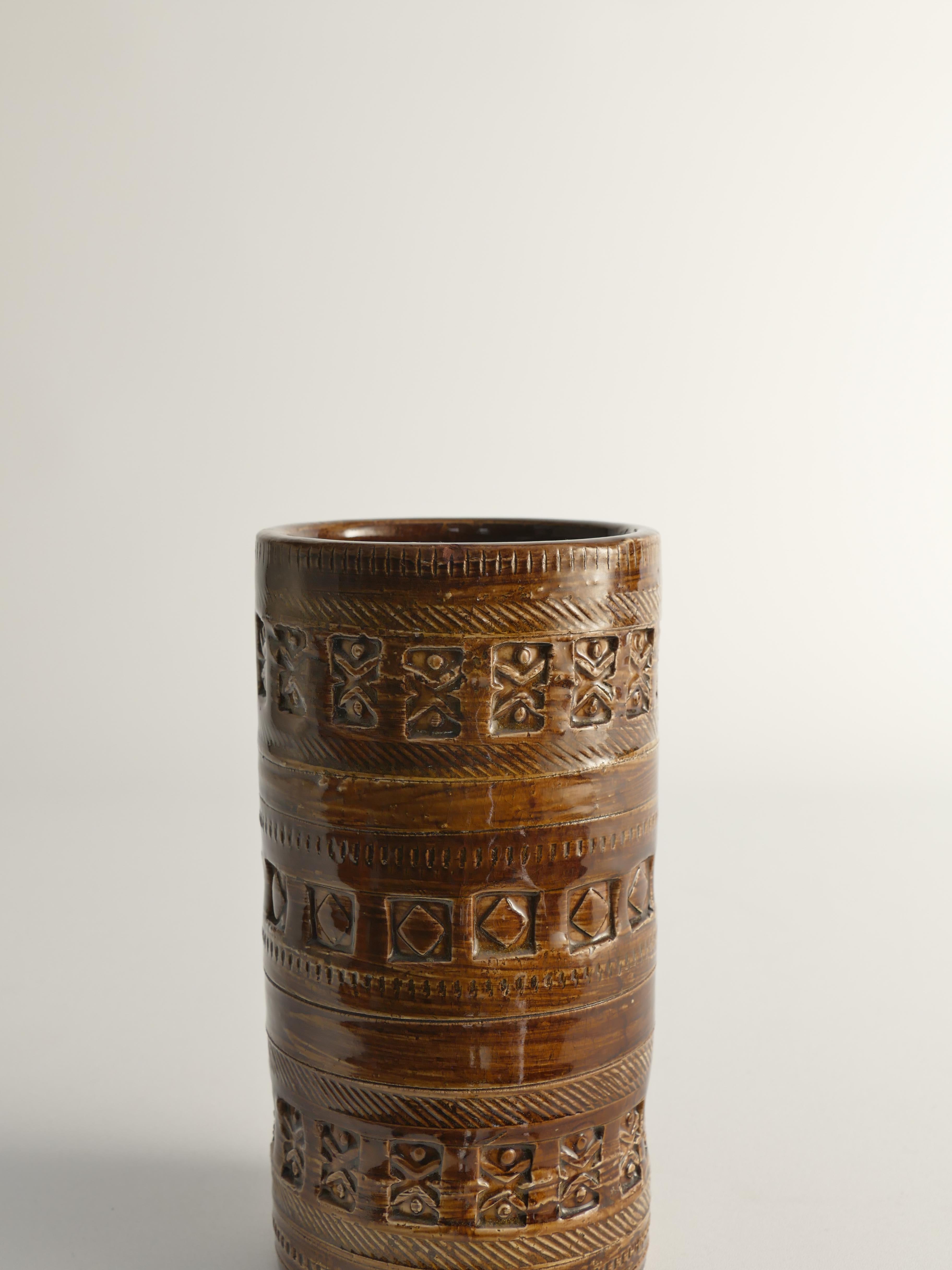Metà XX secolo Vaso moderno di metà secolo in gres marrone di Aldo Londi per Bitossi, Italia, anni '60 in vendita