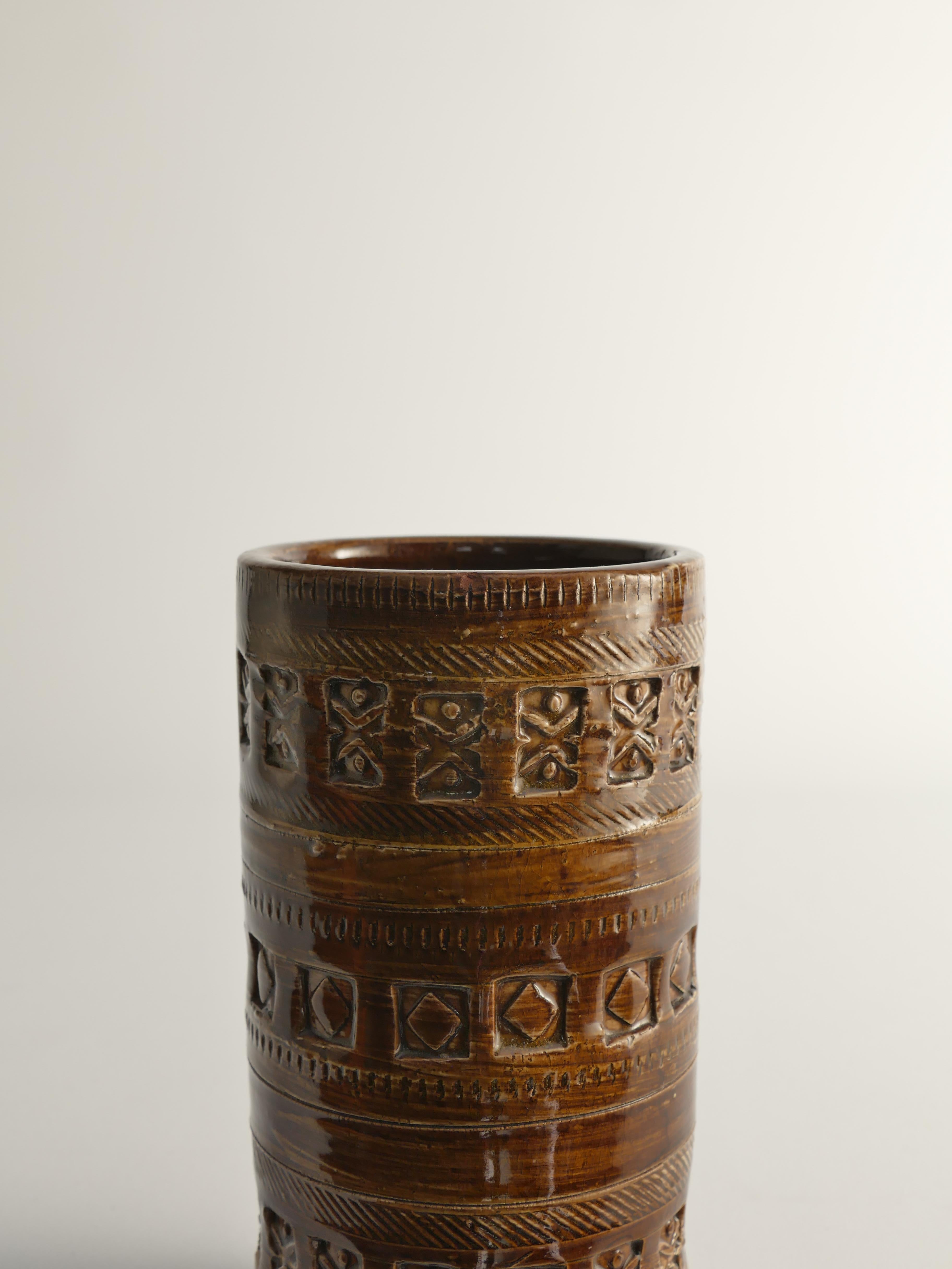 Grès porcellanato Vaso moderno di metà secolo in gres marrone di Aldo Londi per Bitossi, Italia, anni '60 in vendita