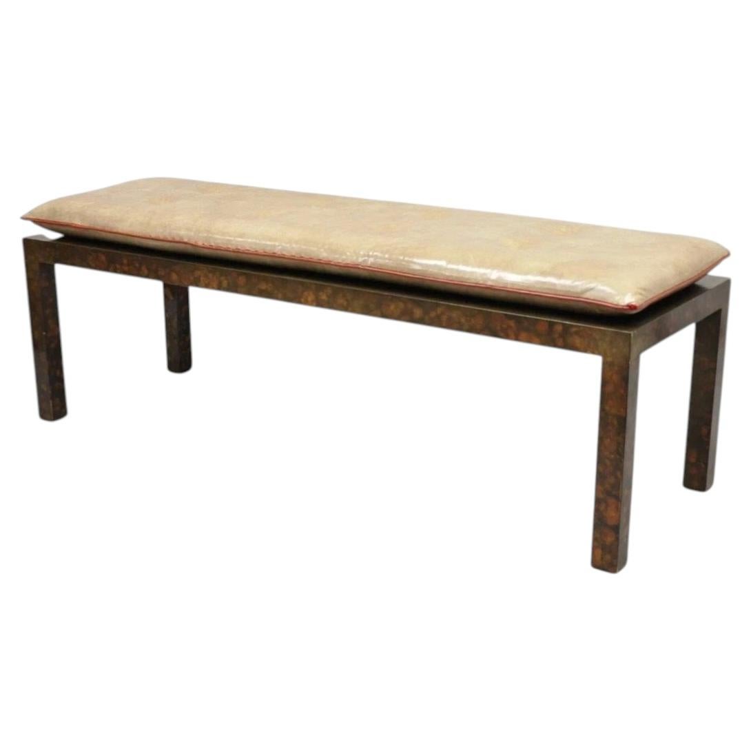 Mid Century Modern Brown Tortoiseshell Lacquer 54" Parsons Bench Coffee Table For Sale