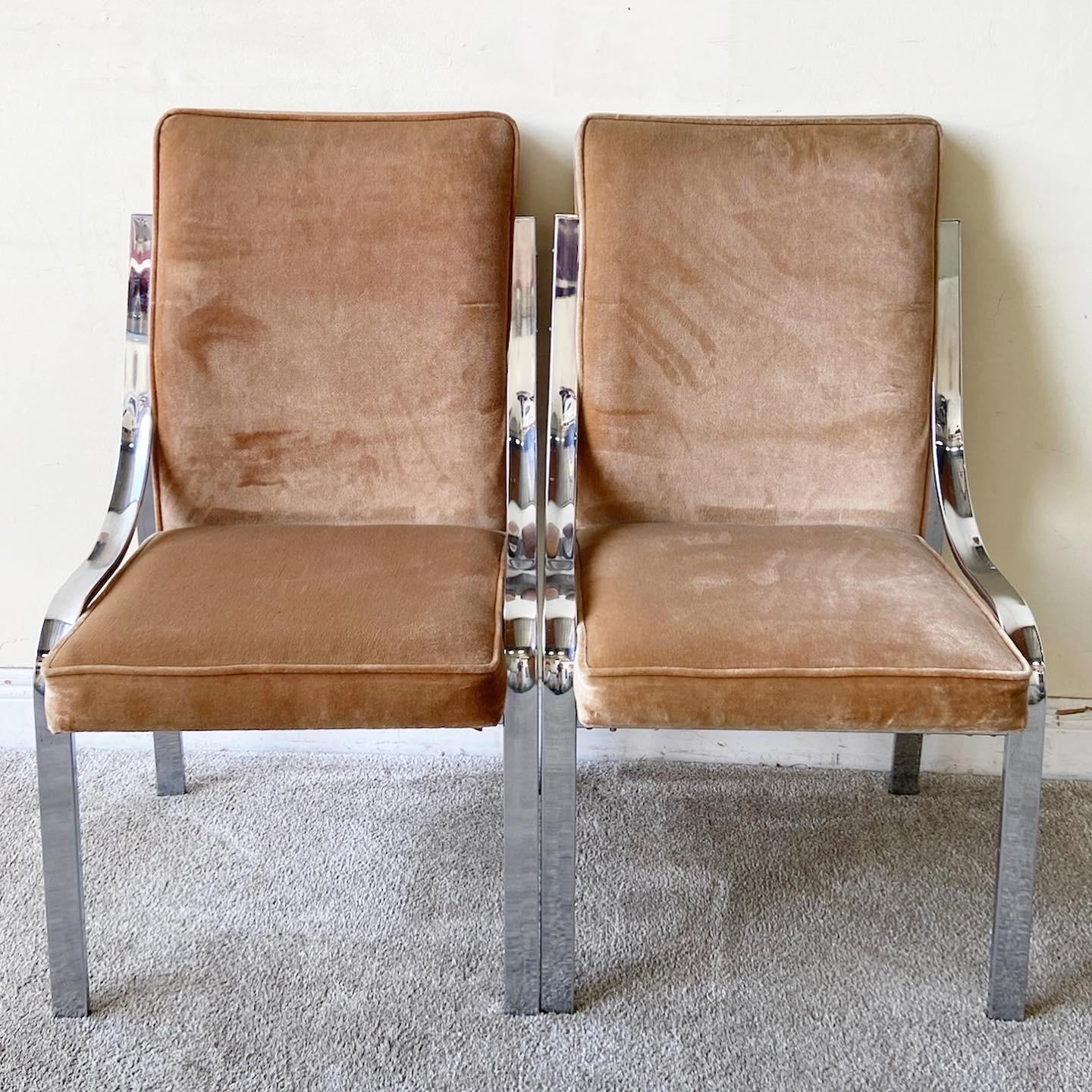 Mid-Century Modern Mid Century Modern Brown Velvet & Chrome Dining Chairs - 6 Pieces