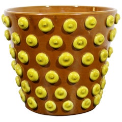 Mid-Century Modern Brown Yellow Ceramic Art Vase Flower Pot Made in Italy, 1960s