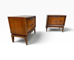Mid-Century Modern Broyhill 2-Drawer Walnut Nightstands - Set of 2 - Refinished!