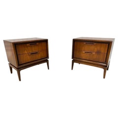 Mid-Century Modern Broyhill 2-Drawer Walnut Nightstands - Set of 2 - Refinished!