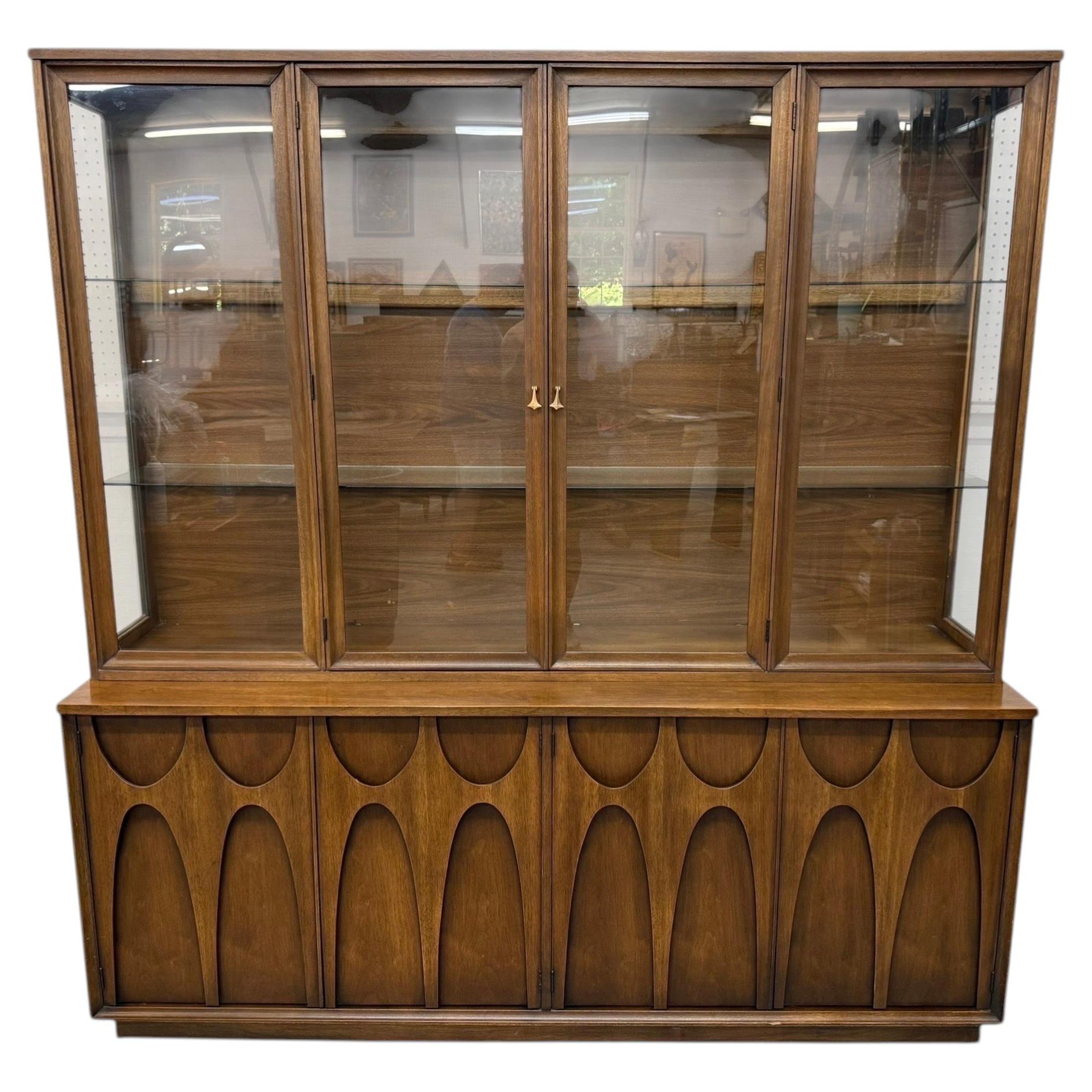 Mid-Century Modern Broyhill Brasilia 2-Piece Walnut China Cabinet