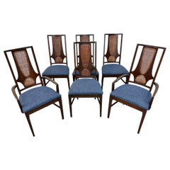 Mid-Century Modern Broyhill Brasilia II Walnut & Cane Dining Chairs - Set of 6