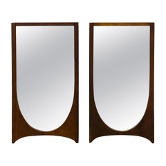 Mid-Century Modern Broyhill Brasilia Sculpted Walnut Mirrors, a Pair