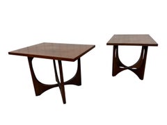 Mid-Century Modern Broyhill Brasilia Square Walnut Side Tables - Set of 2