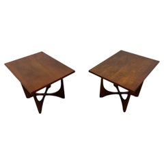 Mid-Century Modern Broyhill Brasilia Square Walnut Side Tables - Set of 2