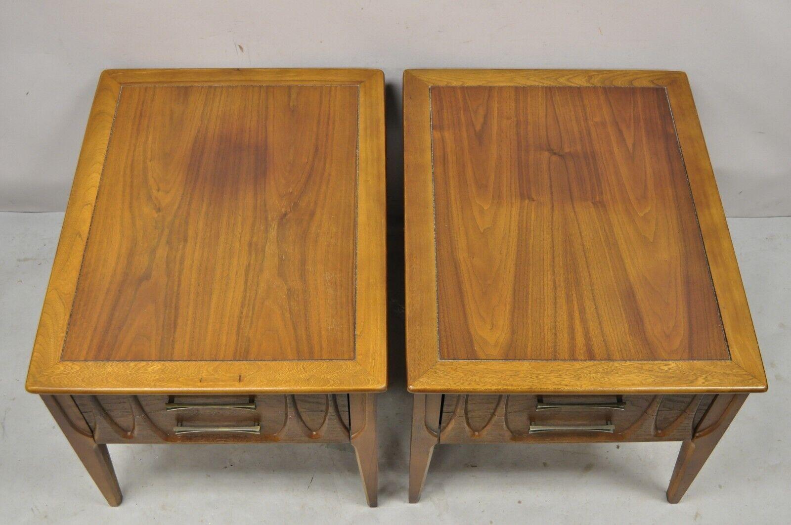 Mid-Century Modern Broyhill Brasilia Style Sculpted Walnut End Tables, a Pair In Good Condition In Philadelphia, PA
