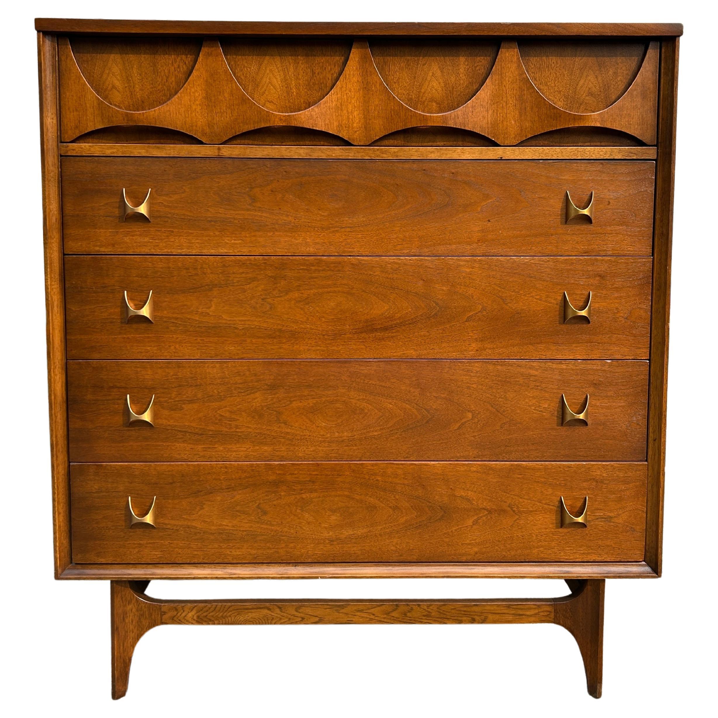 Mid-Century Modern Broyhill Brasilia Tall 5 Drawer Walnut Dresser