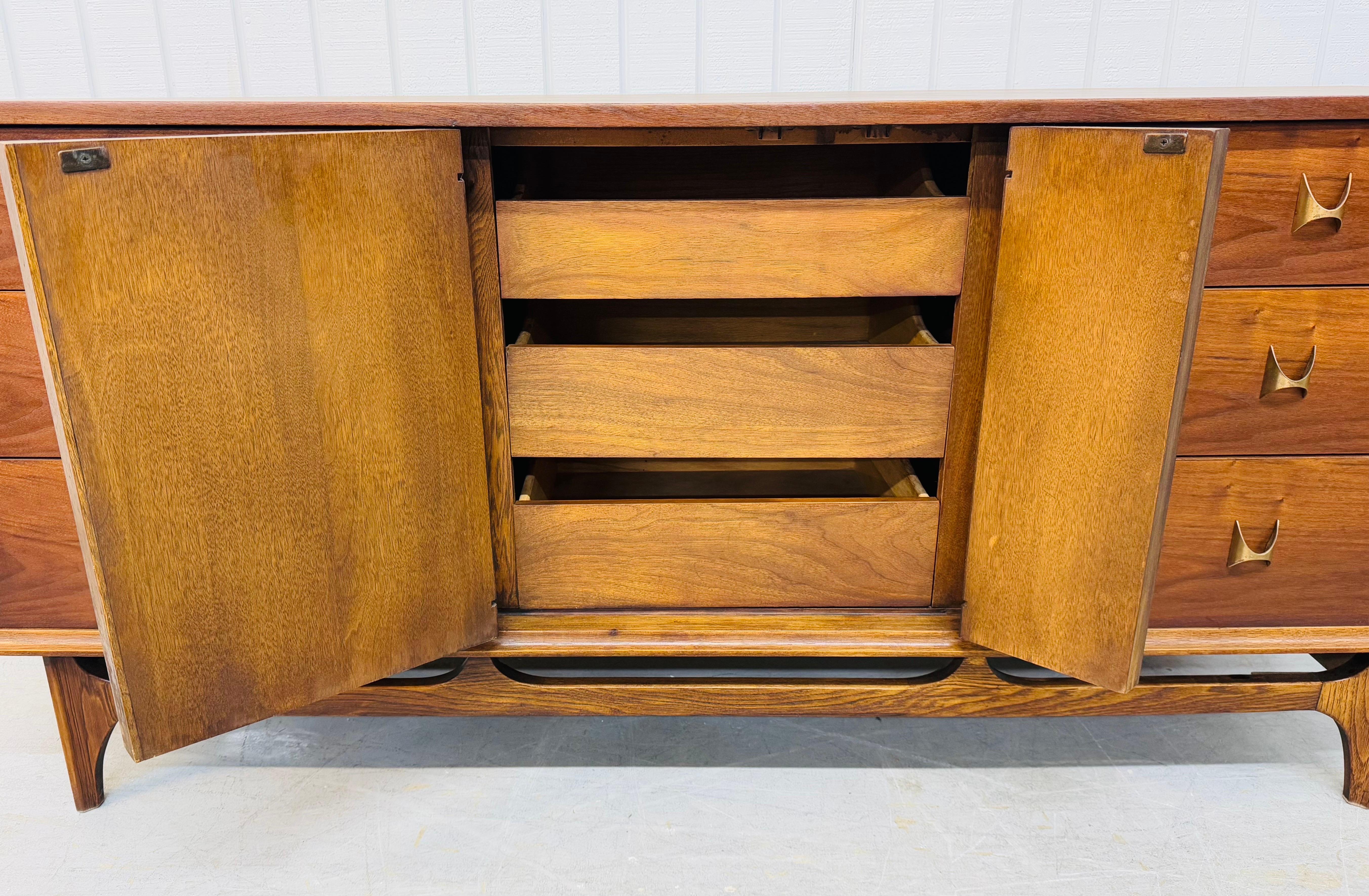Mid-Century Modern Broyhill Brasilia Walnut 9-Drawer Dresser 1