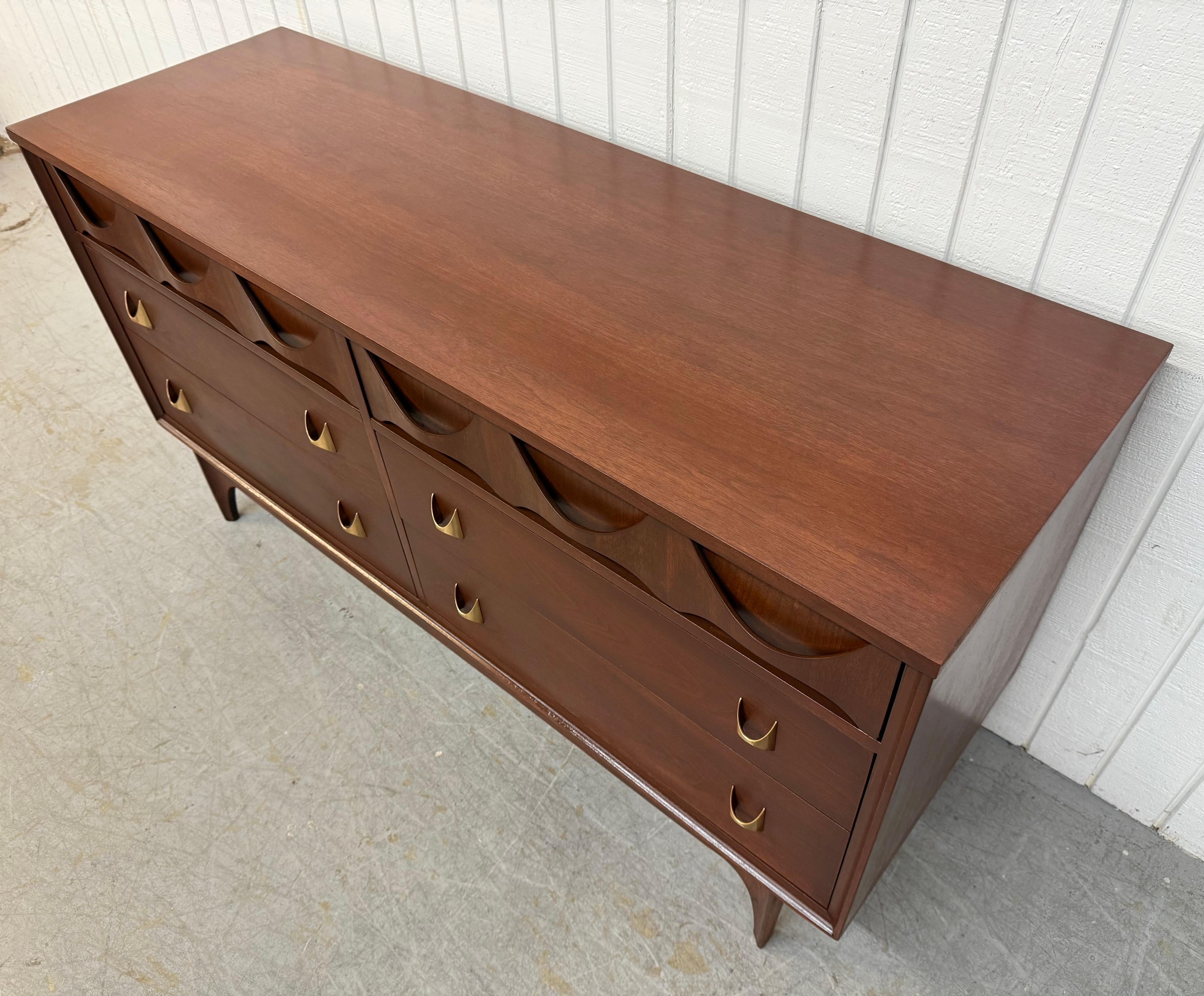 Brass Mid-Century Modern Broyhill Brasilia Walnut Dresser