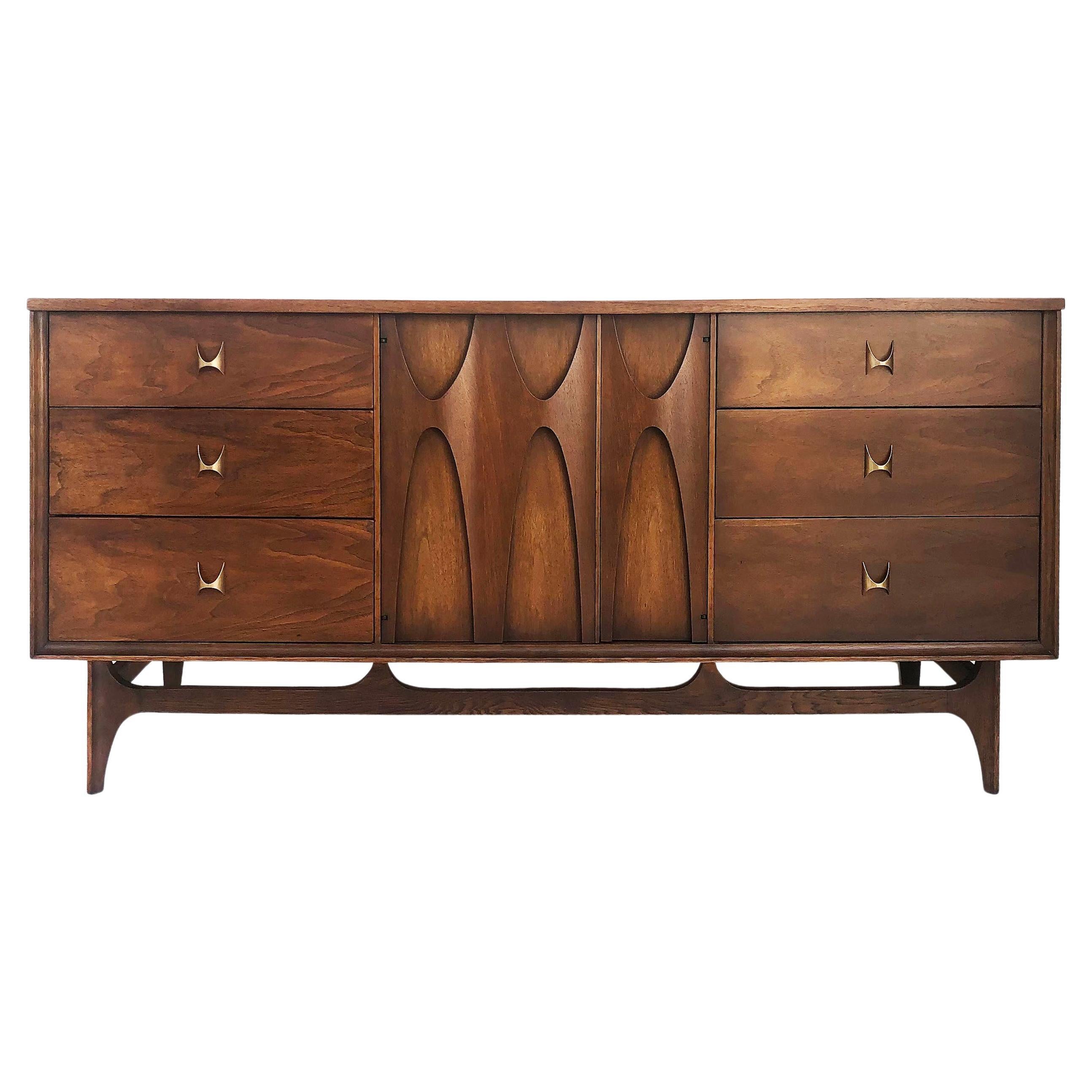 Mid-Century Modern Broyhill Brasilia Walnut Dresser with Brass Hardware, 1960s