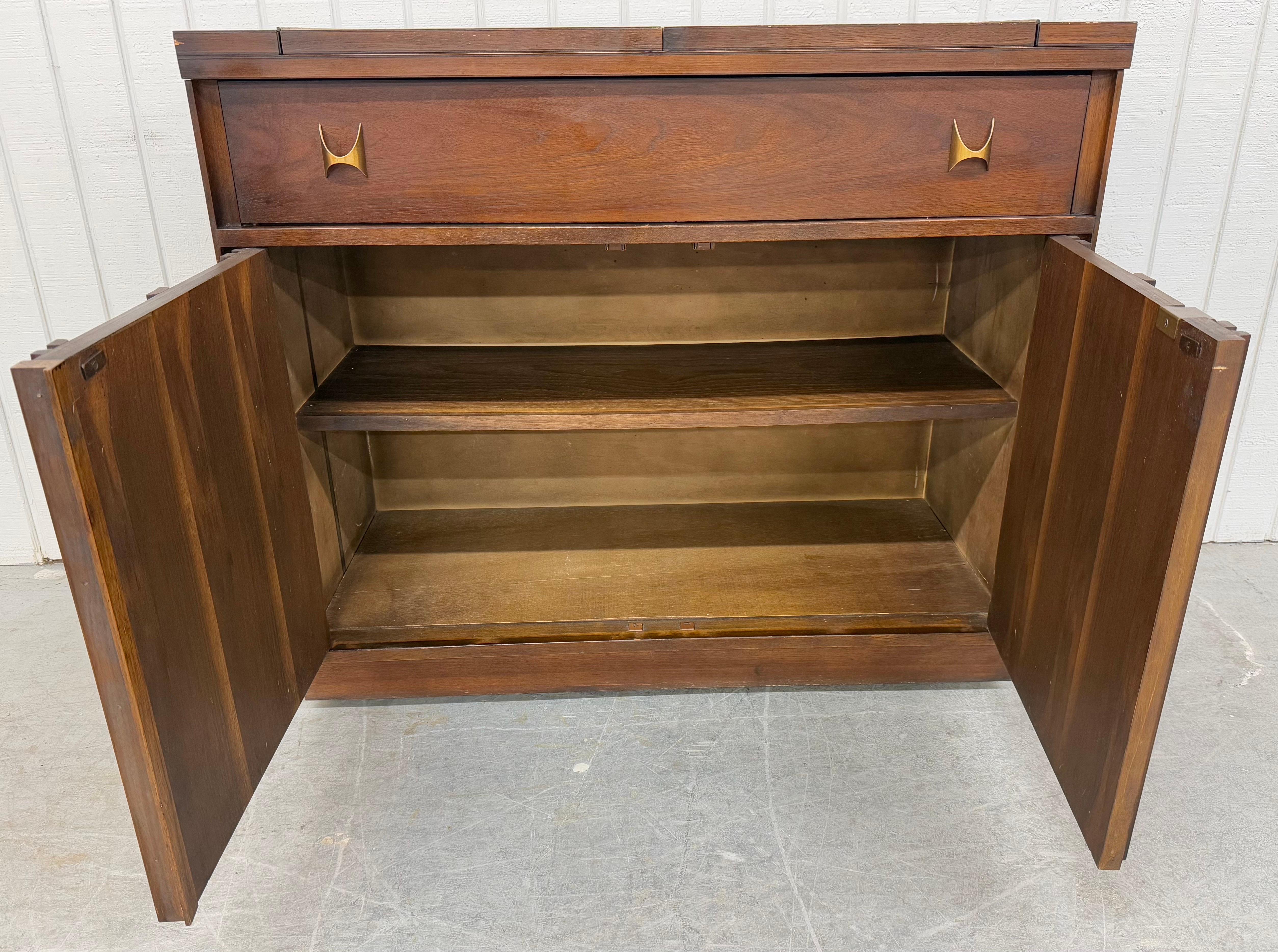Brass Mid-Century Modern Broyhill Brasilia Walnut Flip-Top Server