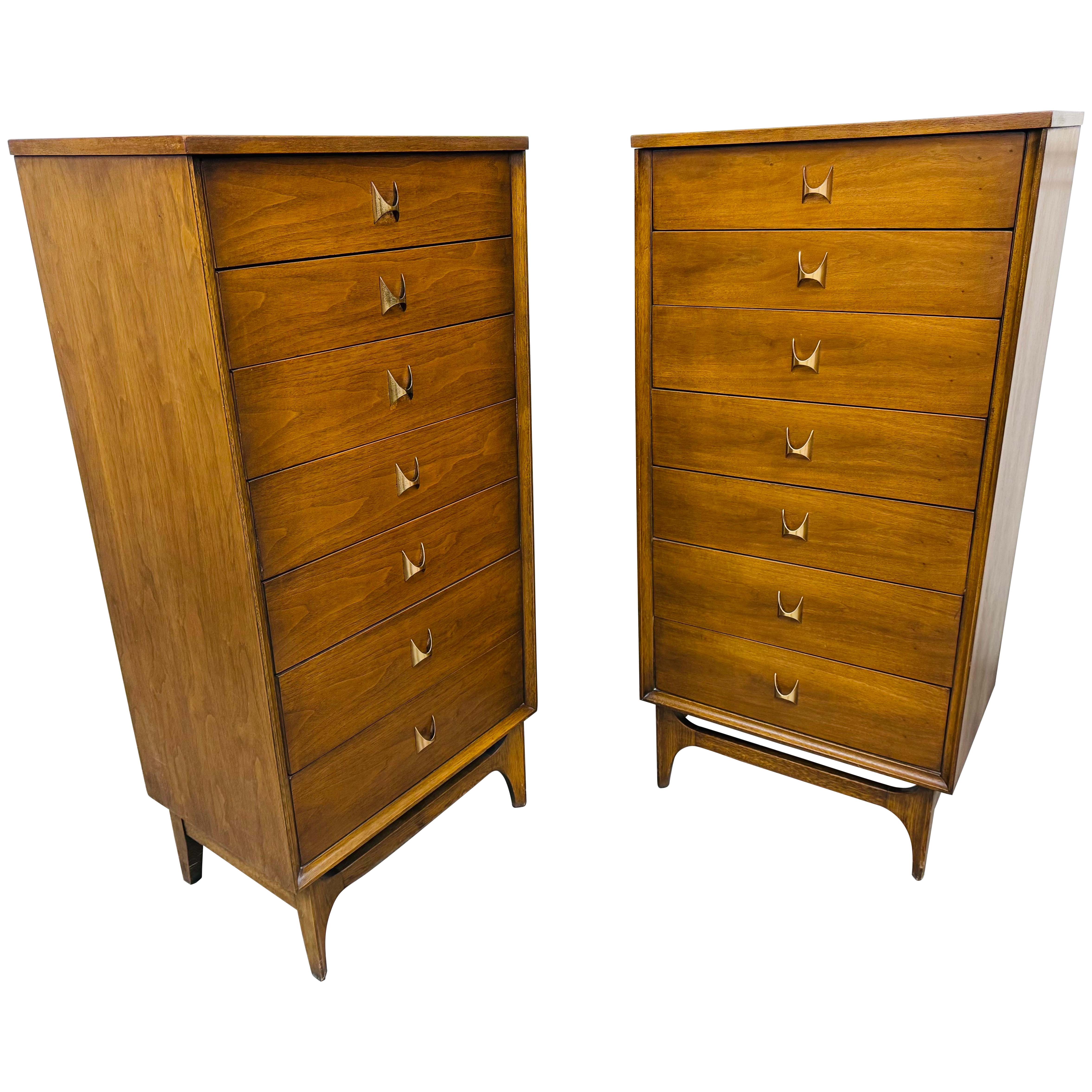 Mid-Century Modern Broyhill Brasilia Walnut Lingerie Chests - Set of 2