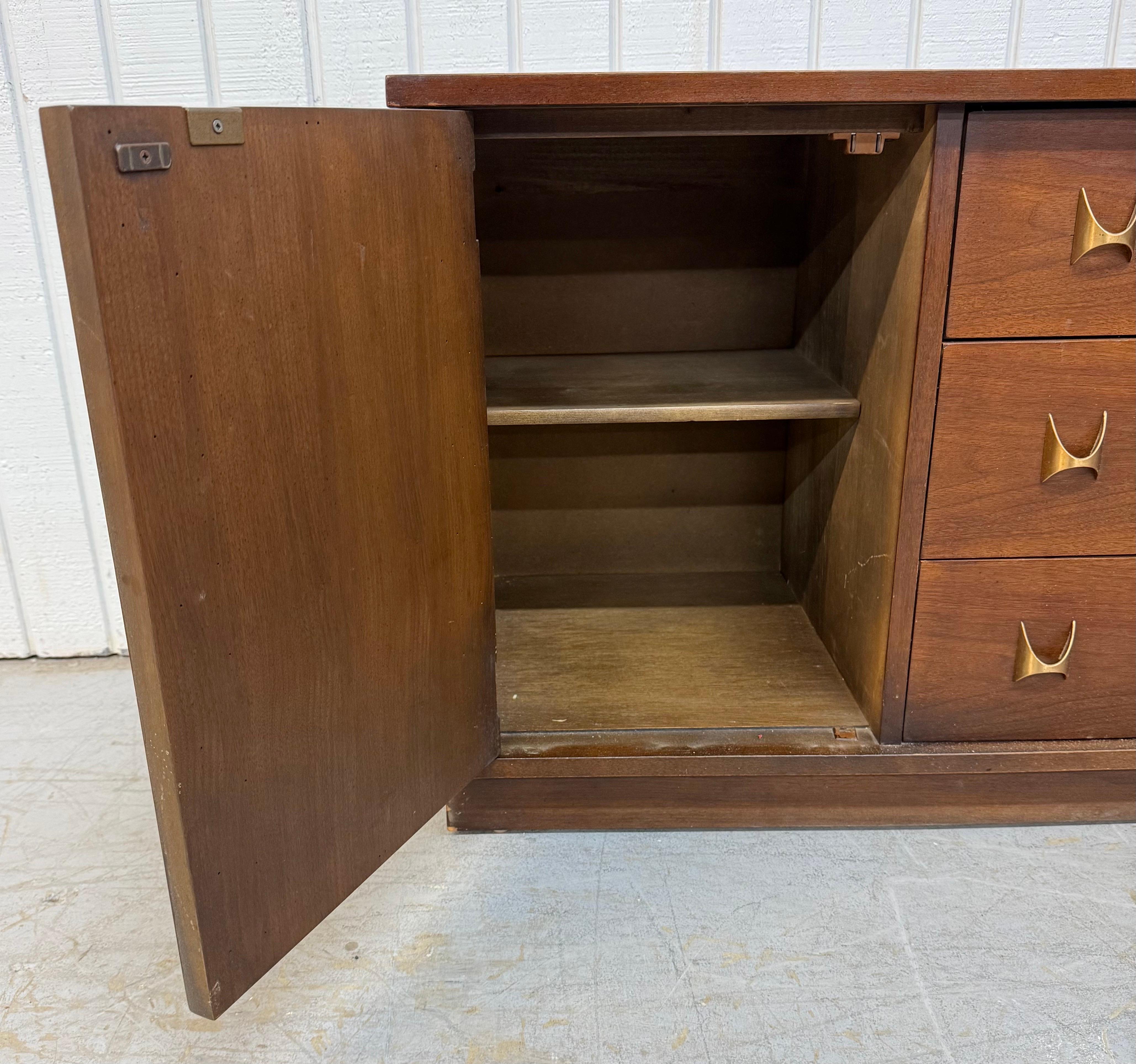 Brass Mid-Century Modern Broyhill Brasilia Walnut Sideboard