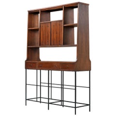 Mid-Century Modern Broyhill Saga Room Divider with Custom Hand Welded Steel Base