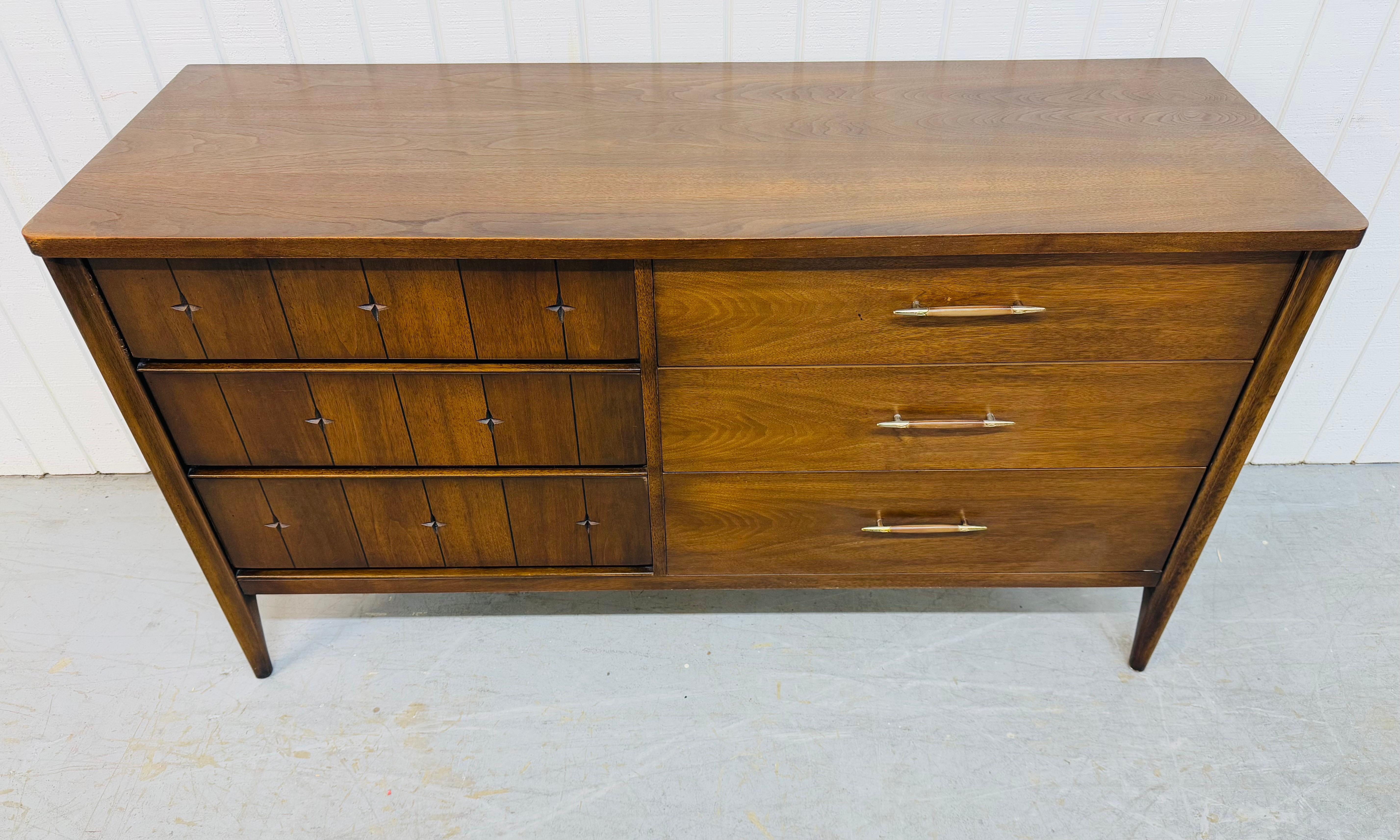 Brass Mid-Century Modern Broyhill Saga Walnut Dresser For Sale