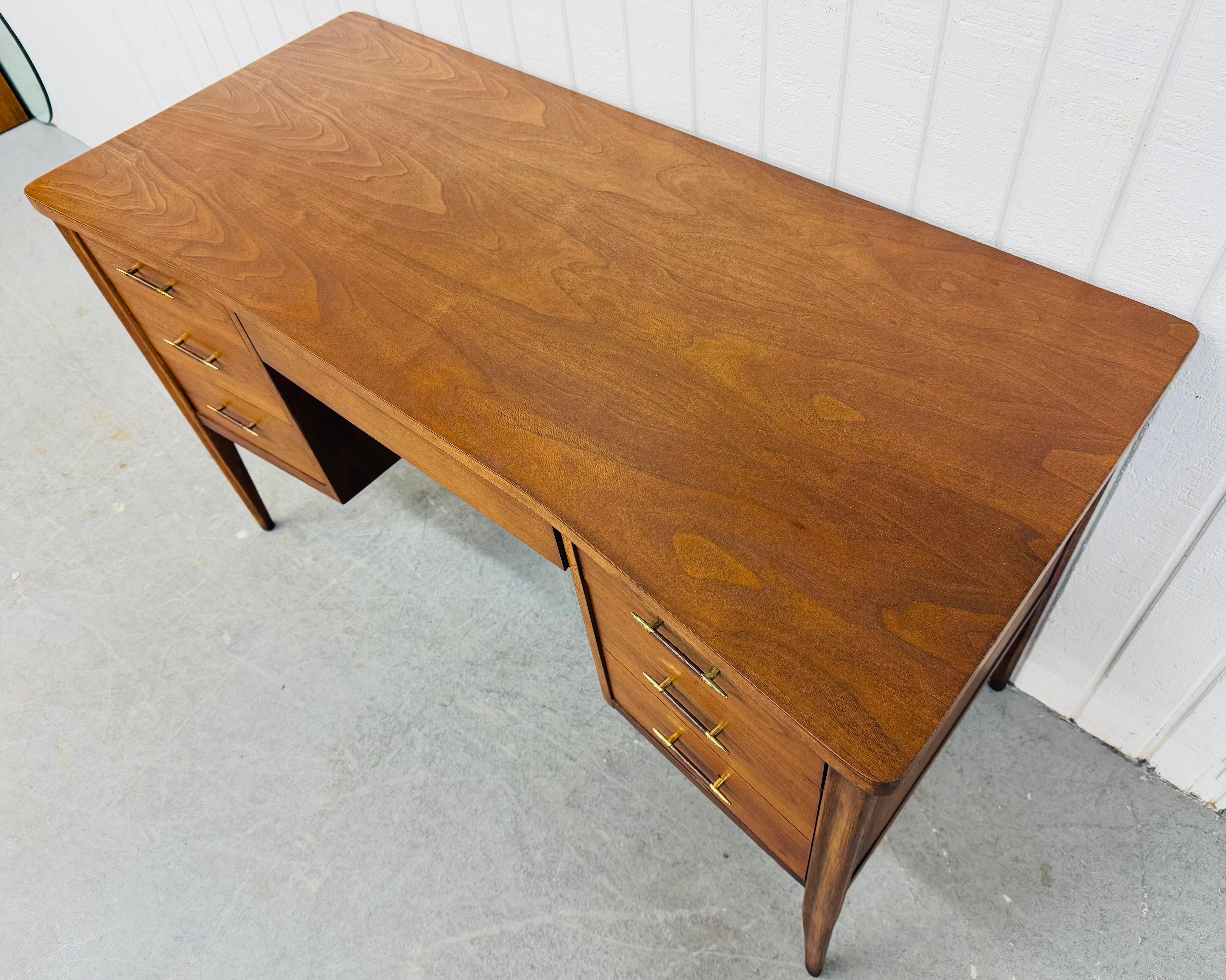 Brass Mid-Century Modern Broyhill Saga Walnut Writing Desk