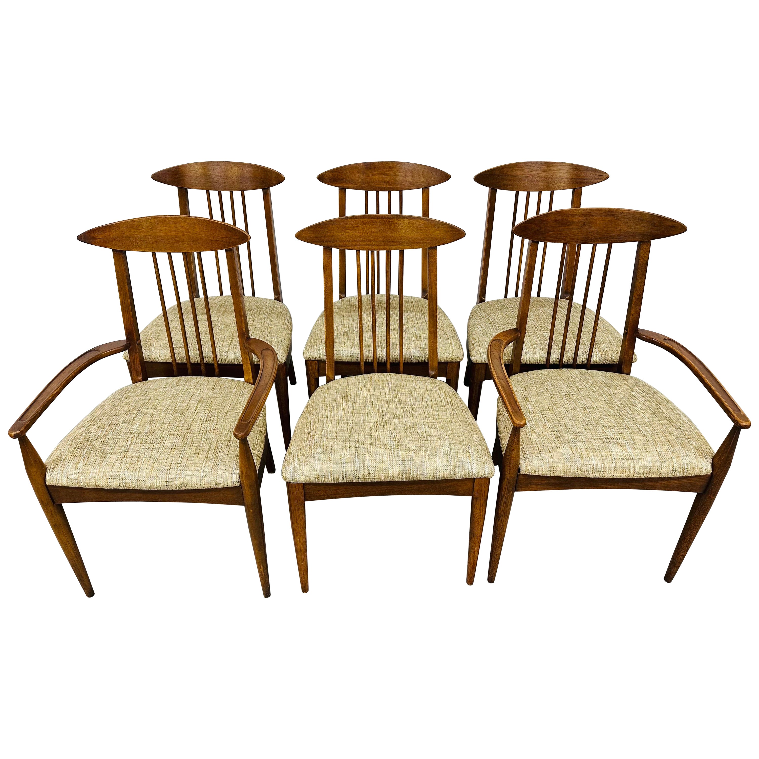 Mid-Century Modern Broyhill Sculptra Walnut Dining Chairs - Set of 6