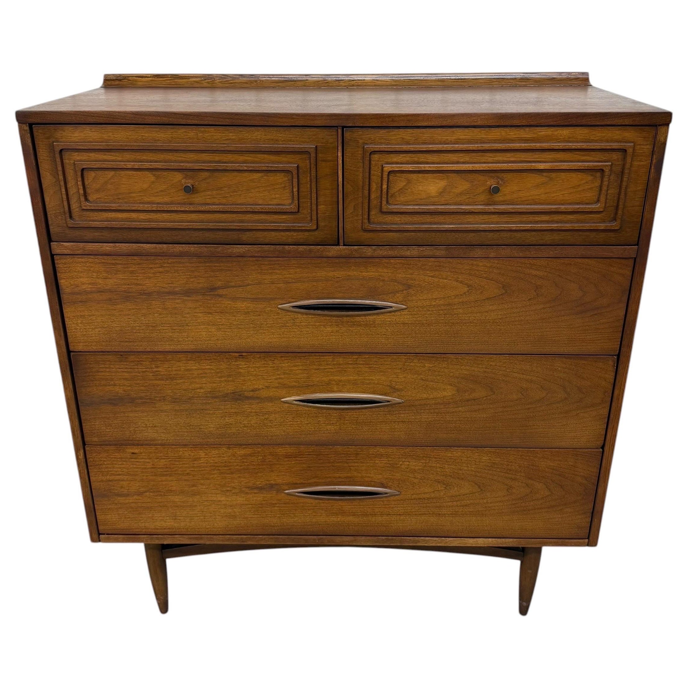 Mid-Century Modern Broyhill Sculptra Walnut High Chest