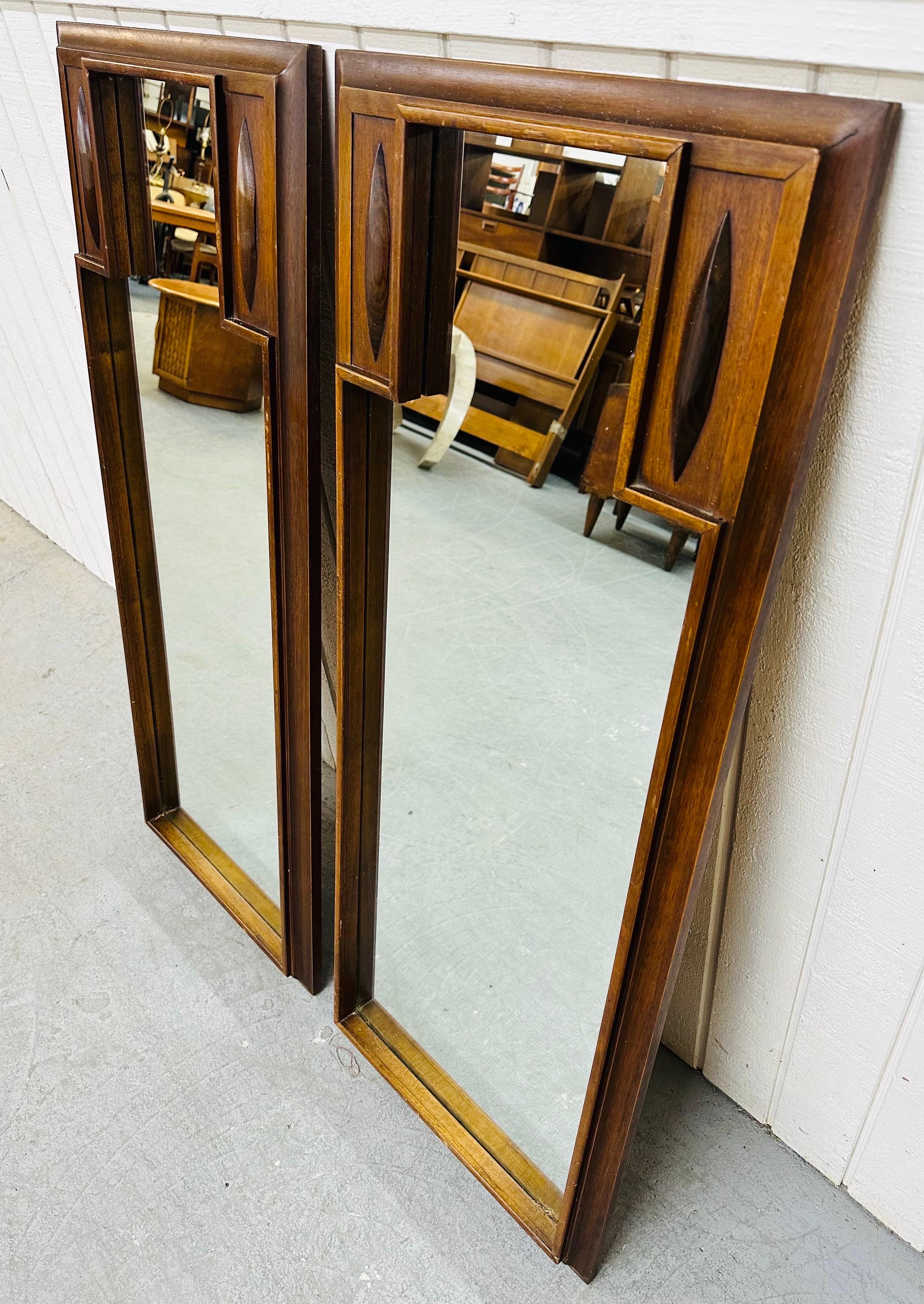 American Mid-Century Modern Broyhill Sculptra Walnut Mirrors - Set of 2