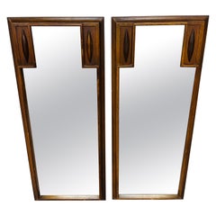 Mid-Century Modern Broyhill Sculptra Walnut Mirrors - Set of 2