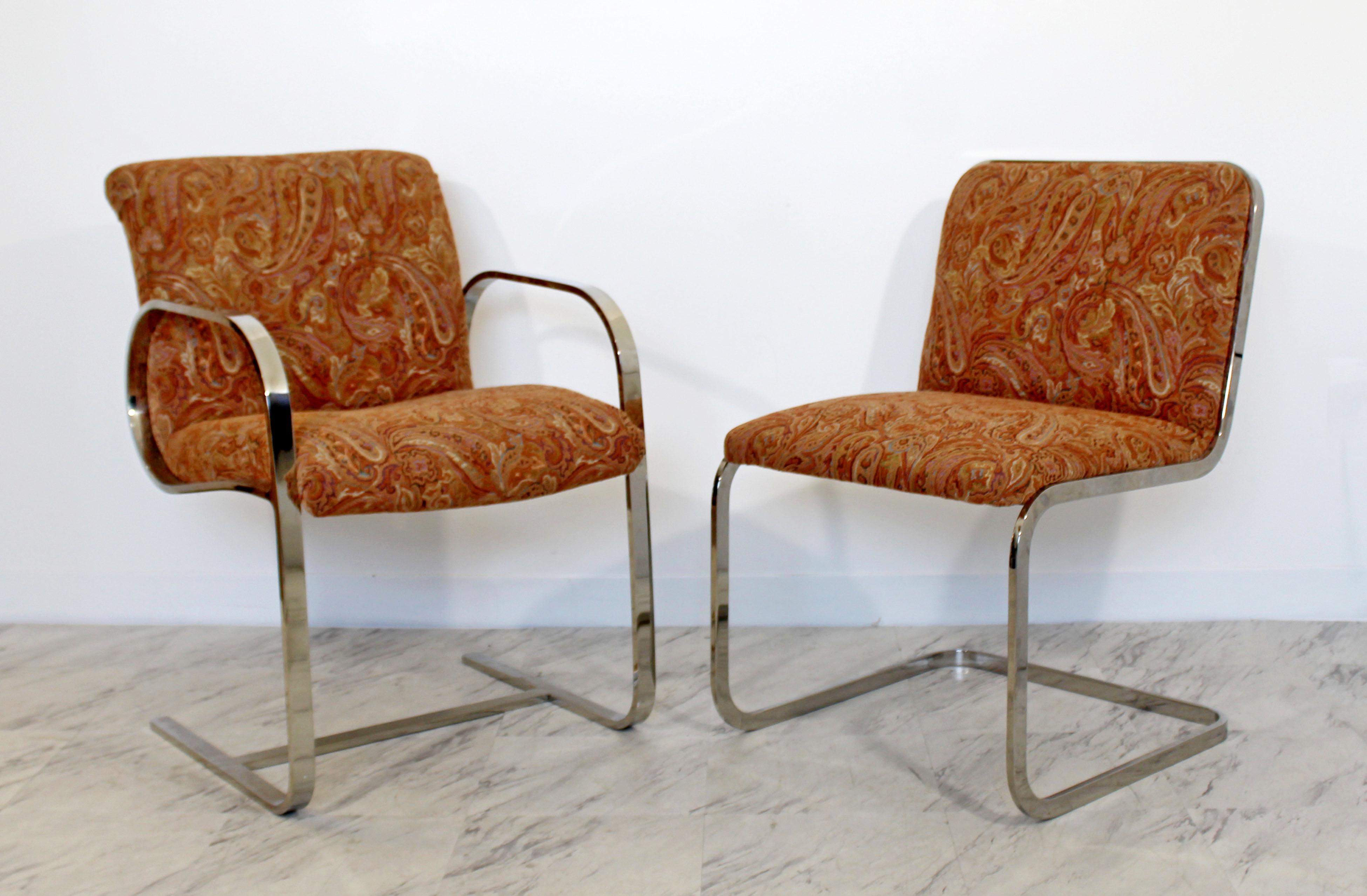 American Mid-Century Modern Brueton Set of Six Chrome Cantilever Dining Chairs, 1960s