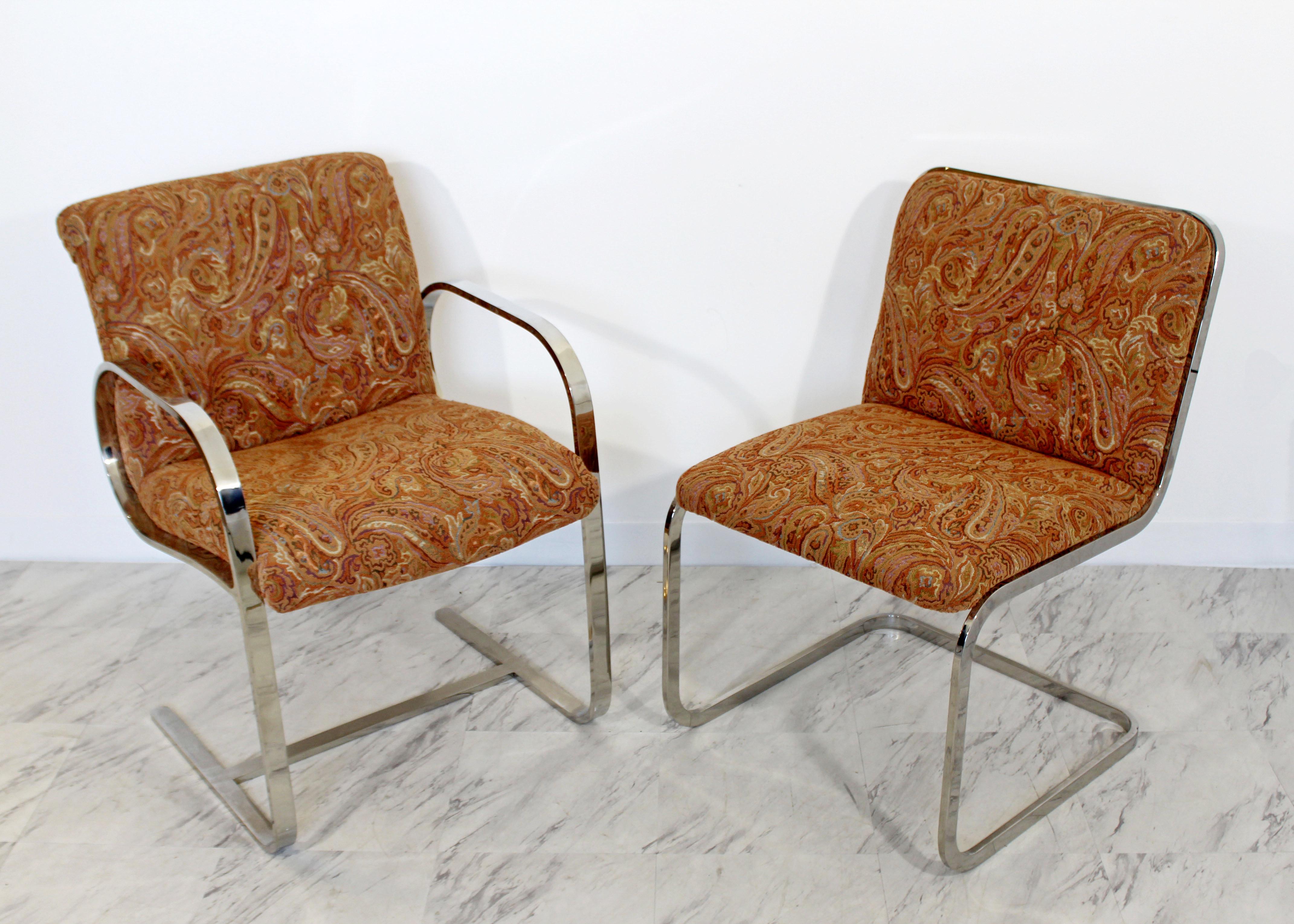 Mid-Century Modern Brueton Set of Six Chrome Cantilever Dining Chairs, 1960s In Good Condition In Keego Harbor, MI