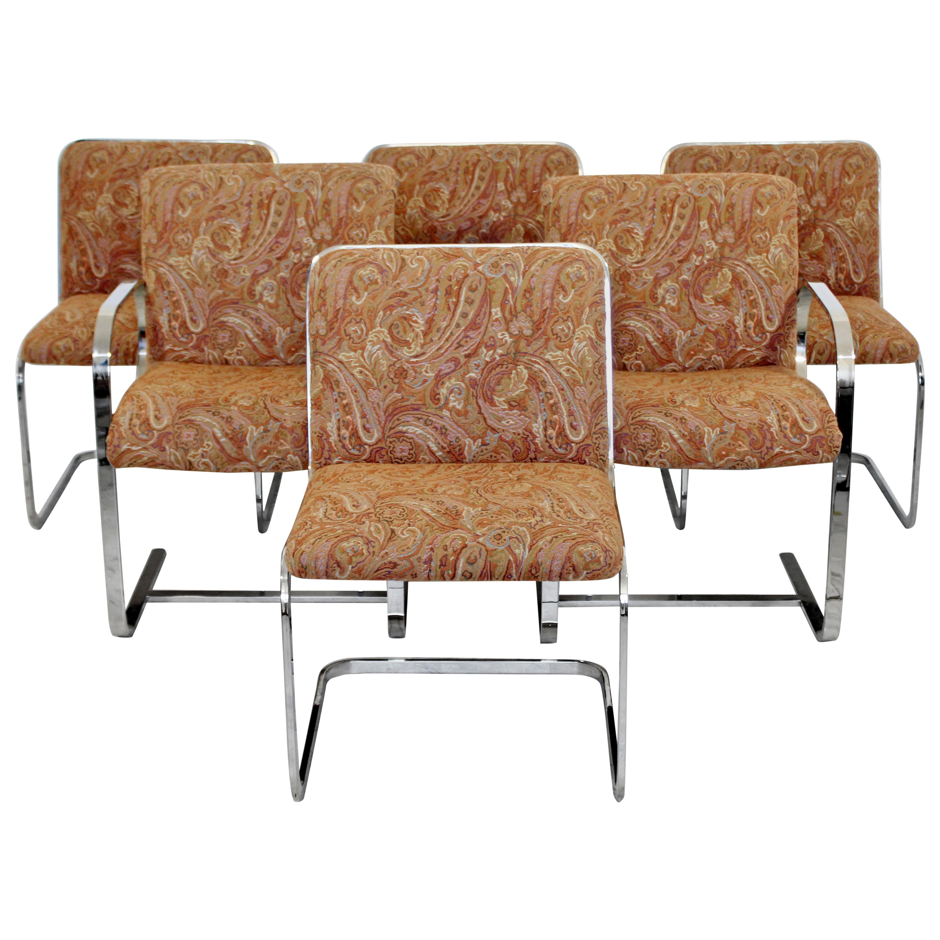 Mid-Century Modern Brueton Set of Six Chrome Cantilever Dining Chairs, 1960s