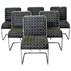 Mid-Century Modern Brueton Six Cantilever Chrome Side Dining Chairs Baughman Era