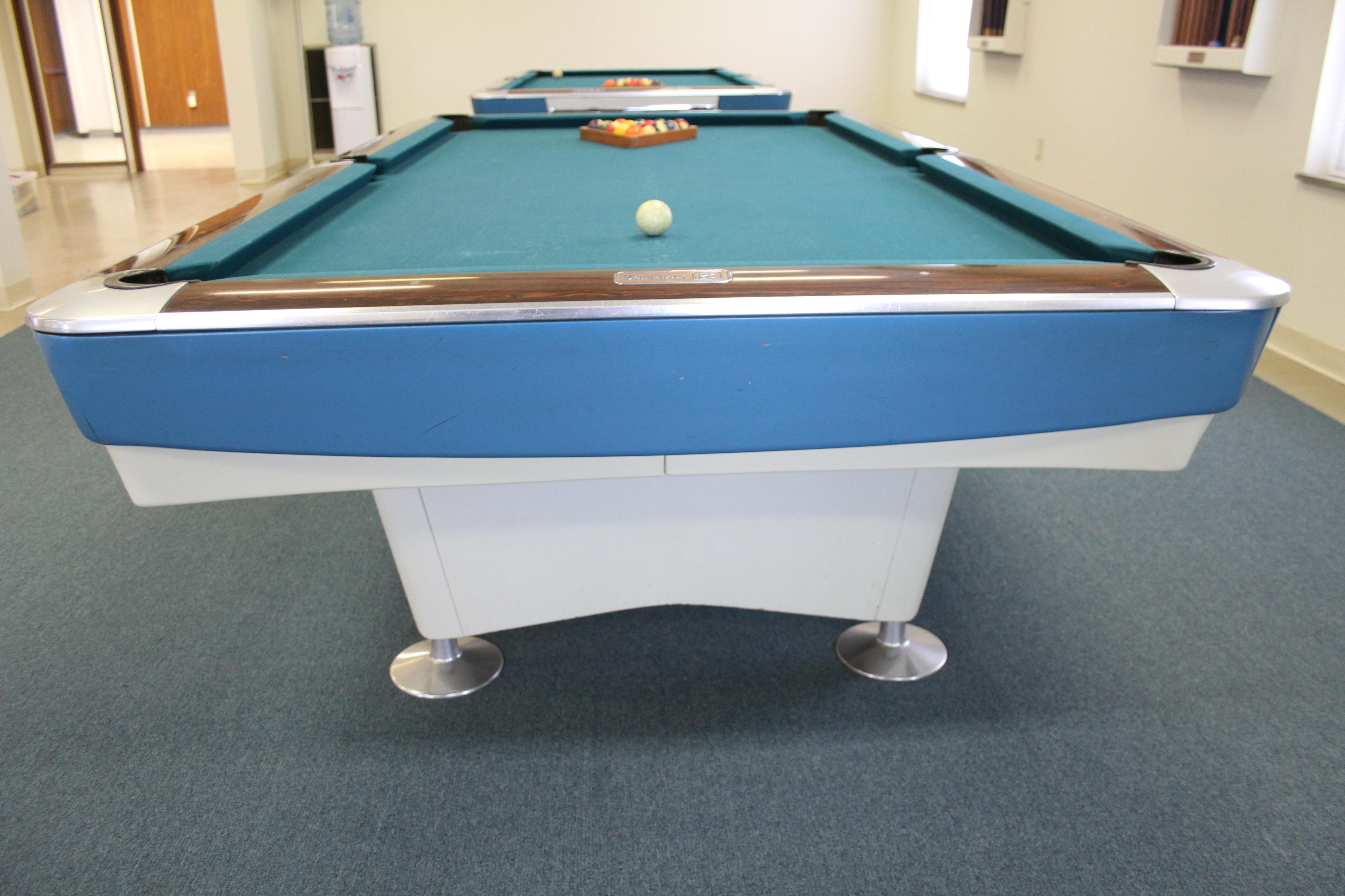 Mid-20th Century Mid-Century Modern Brunswick Gold Crown I Billiards Pool Table with Blue Aprons