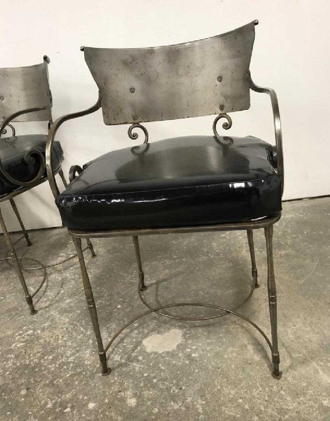 Mid-Century Modern Brush Metal Garden Armchairs In Good Condition In Sheffield, MA