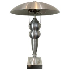 Mid-Century Modern Brushed Aluminum Lamp and Shade with Lucite Finial, French