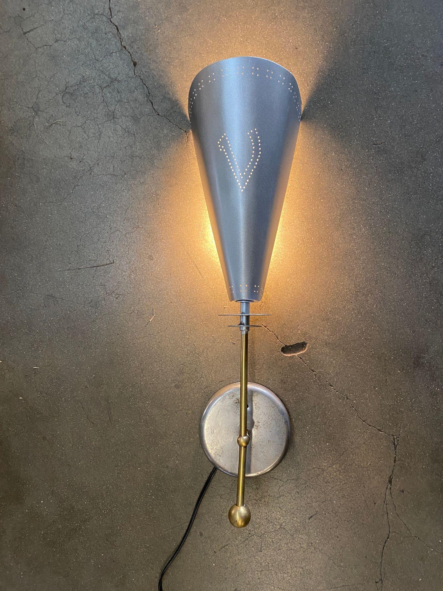 Mid-Century Modern Brushed Aluminum Torchiere Wall Sconce For Sale 1