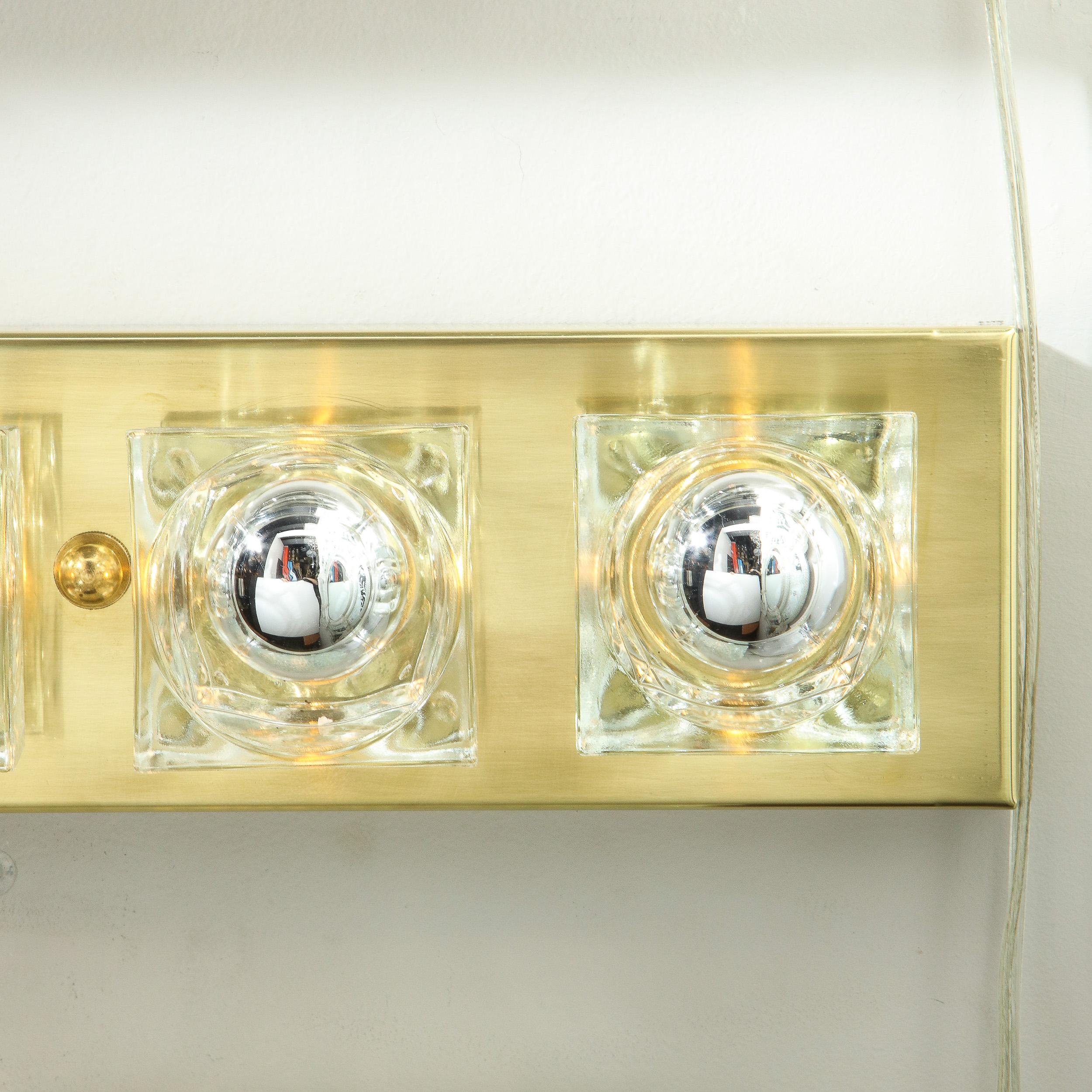 Italian Mid-Century Modern Brushed Brass and Translucent Cub Glass Vanity by Sciolari For Sale