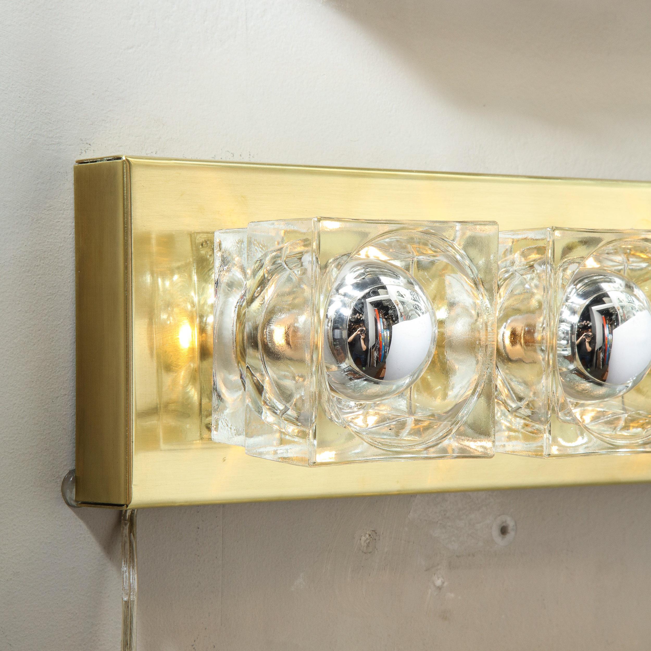 Mid-Century Modern Brushed Brass and Translucent Cub Glass Vanity by Sciolari For Sale 1