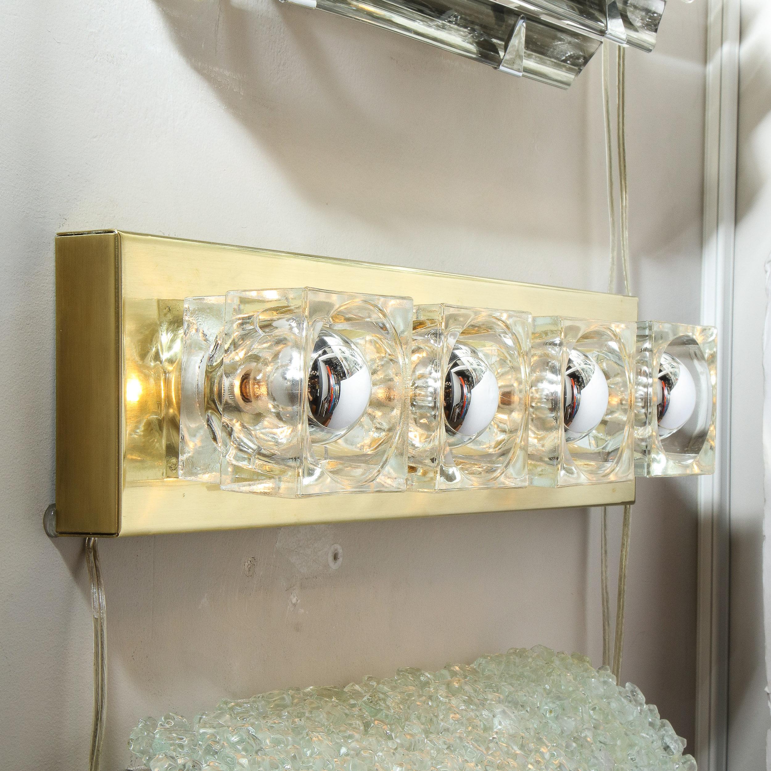 Mid-Century Modern Brushed Brass and Translucent Cub Glass Vanity by Sciolari For Sale 3