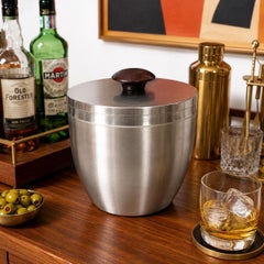 Mid-Century Modern Brushed Metal and Wood Thermos Ice Bucket, circa 1960s