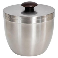 Mid-Century Modern Brushed Metal and Wood Thermos Ice Bucket, circa 1960s