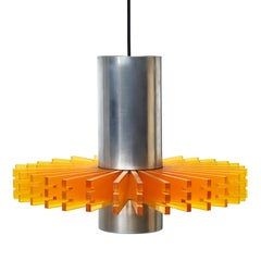 Lampe à suspension mi-siècle moderne en acier brossé et acrylique