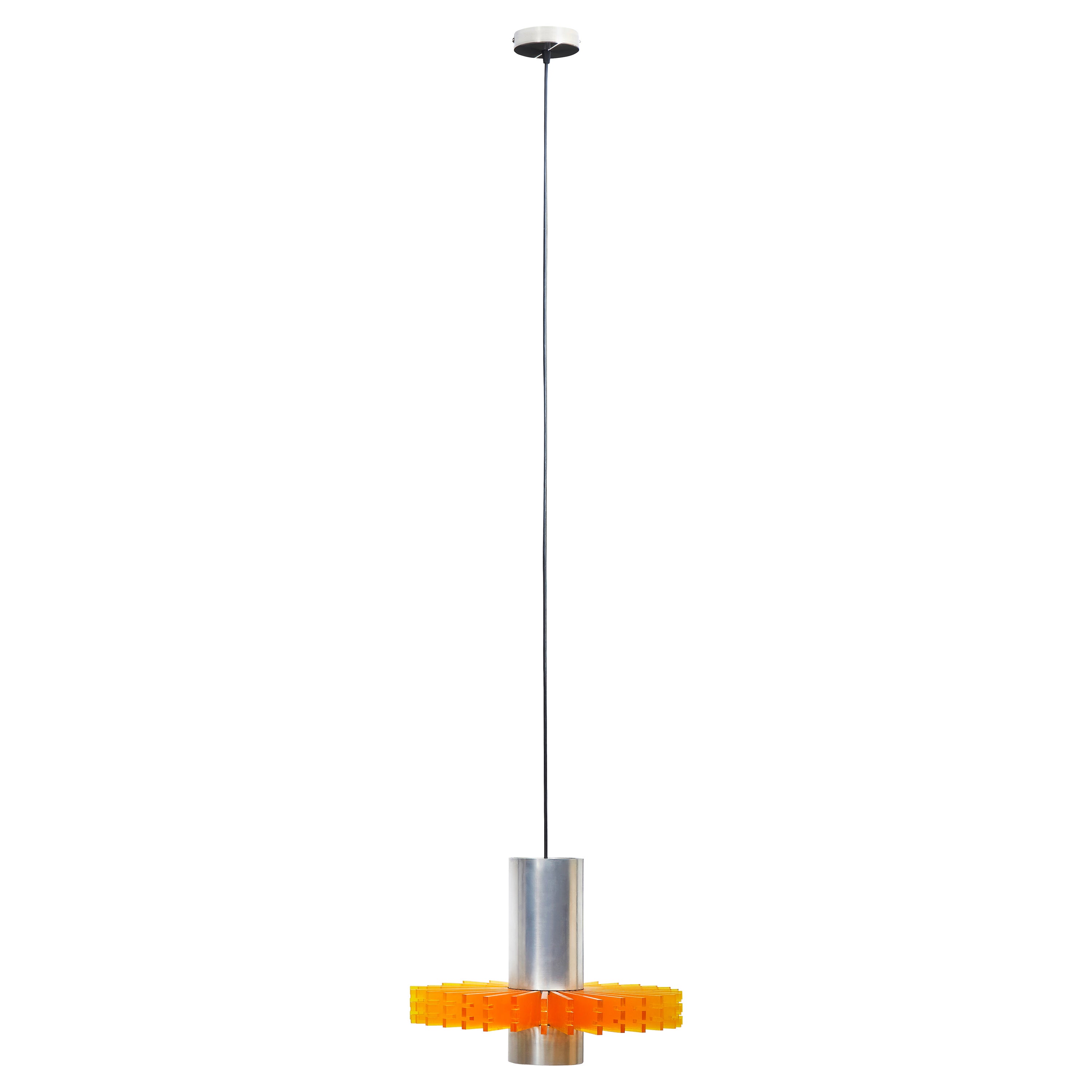 Lampe à suspension mi-siècle moderne en acier brossé et acrylique en vente