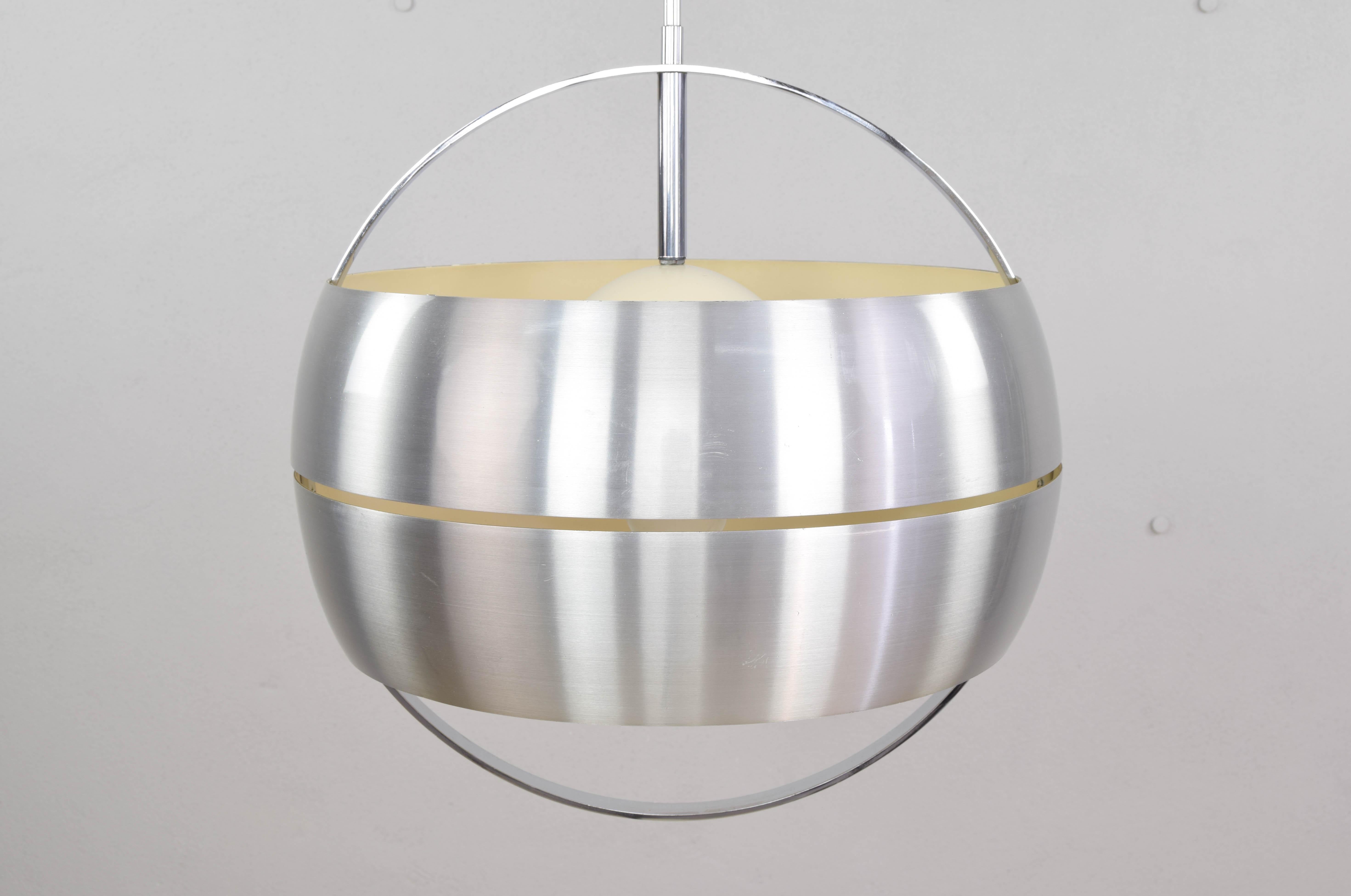 20th Century Mid-Century Modern Brushed Steel and Chrome Italian Chandelier, 1960s